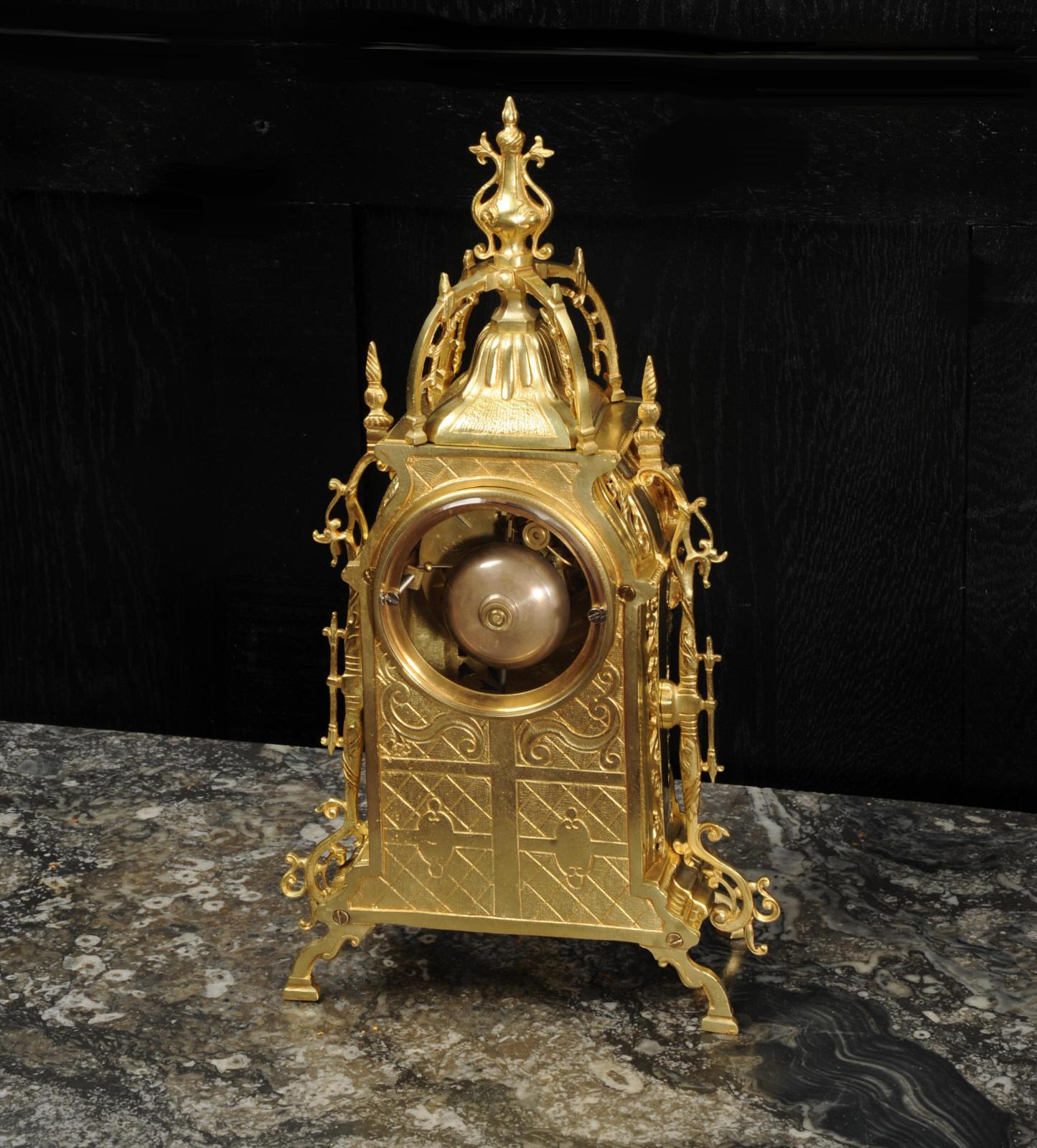 Antique Gilt Bronze Gothic Clock 8