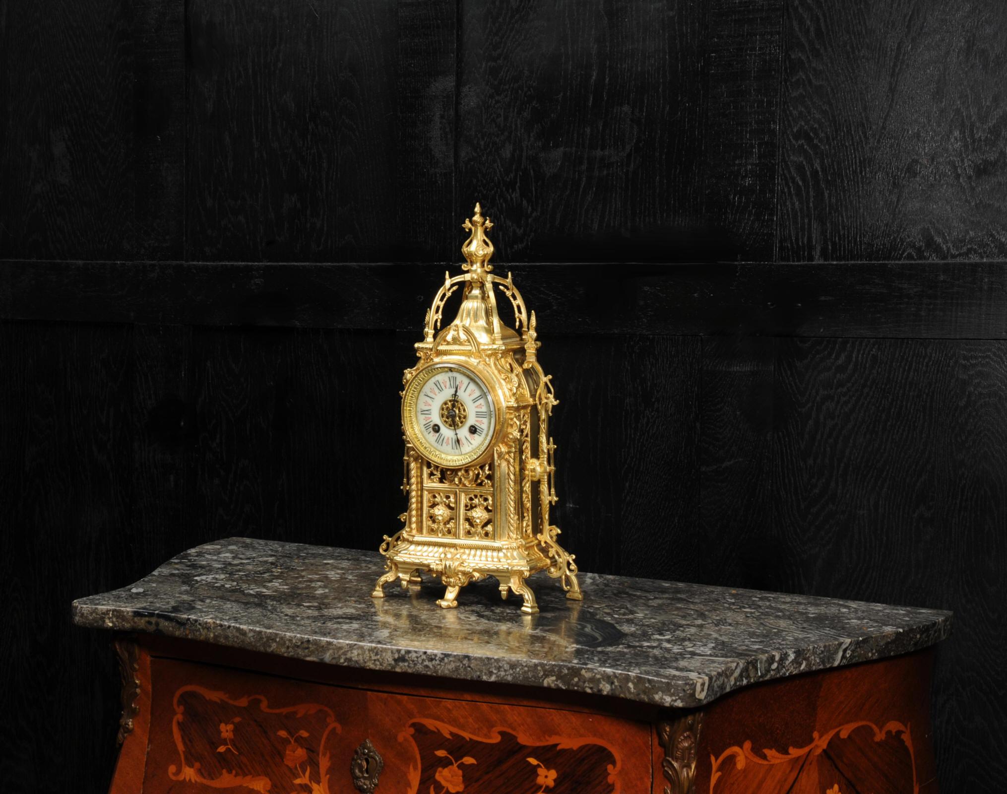 Antique Gilt Bronze Gothic Clock 2