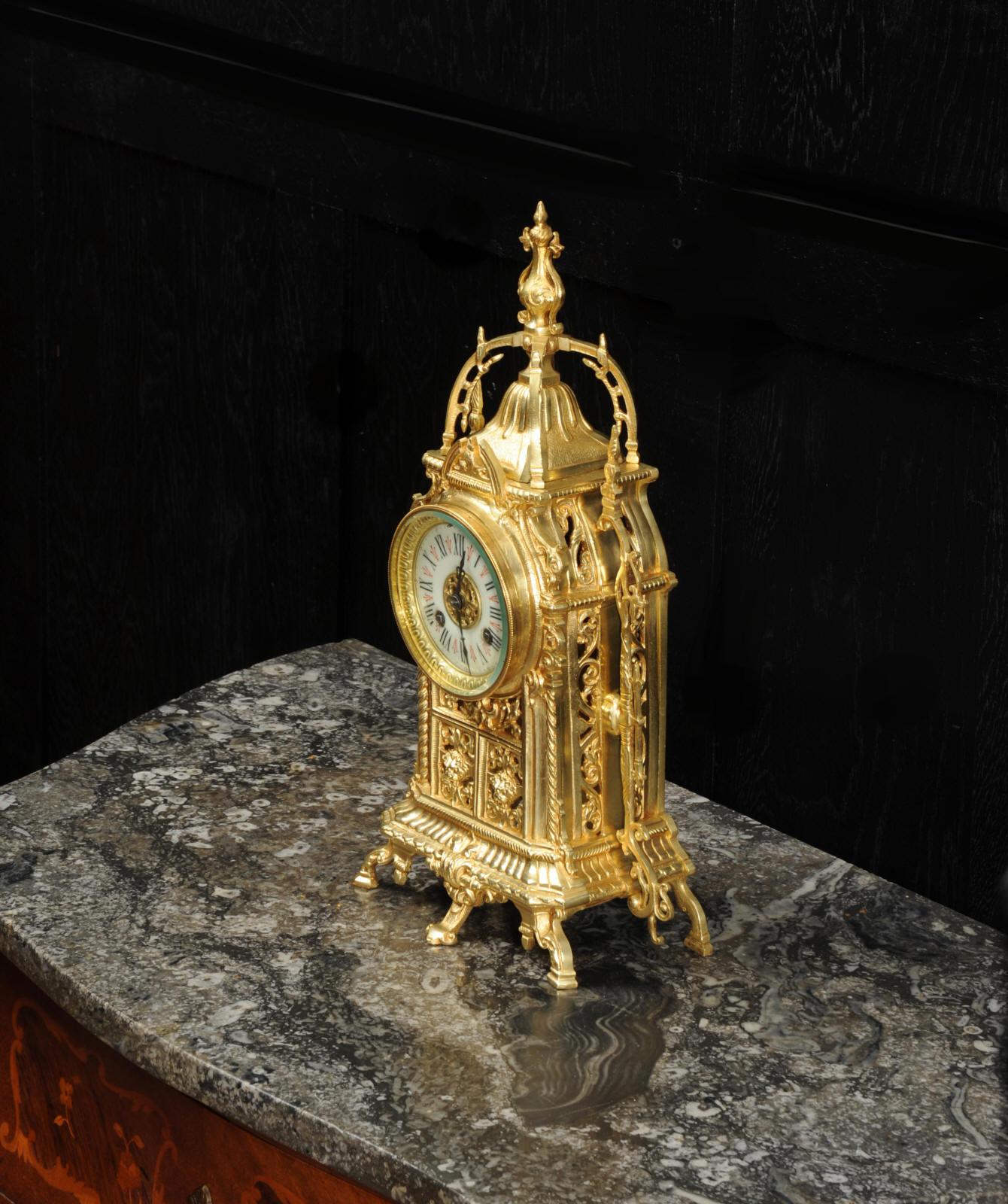 Antique Gilt Bronze Gothic Clock 3