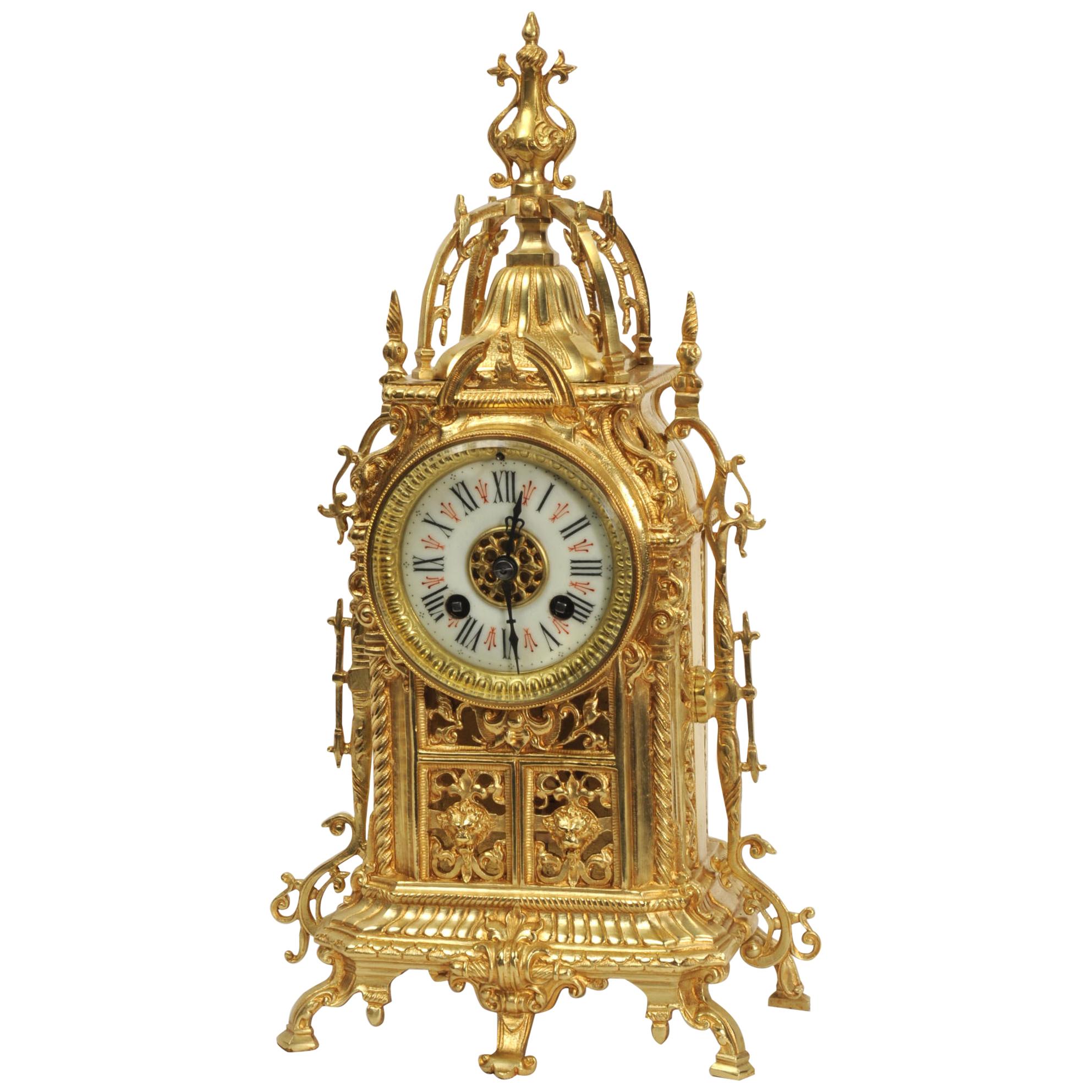 Antique Gilt Bronze Gothic Clock