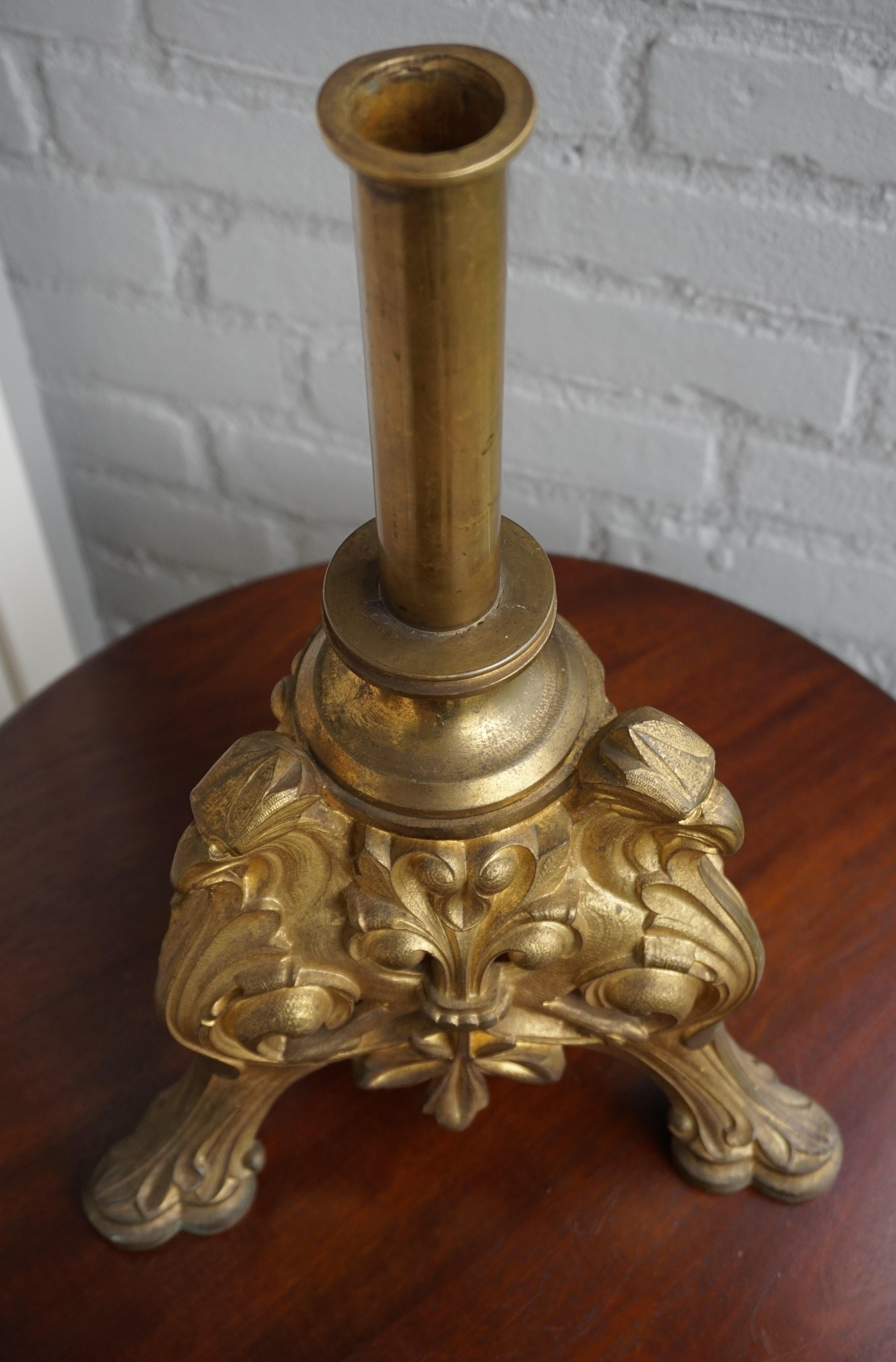 Gilt Bronze Gothic Revival Tripod Base Banner Stand with Eagle Sculptures For Sale 7