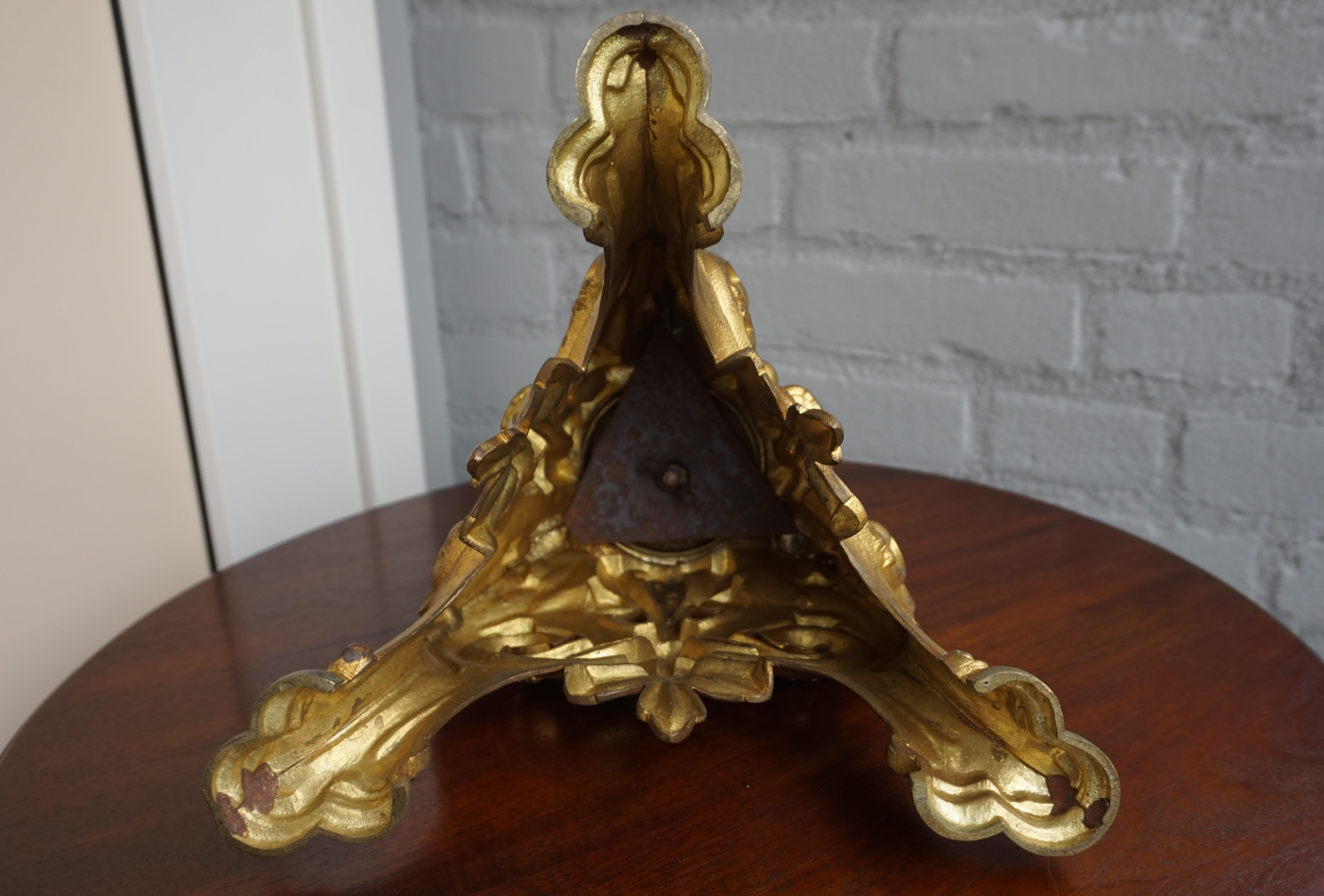 Brass Gilt Bronze Gothic Revival Tripod Base Banner Stand with Eagle Sculptures For Sale