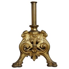 Gilt Bronze Gothic Revival Tripod Base Banner Stand with Eagle Sculptures