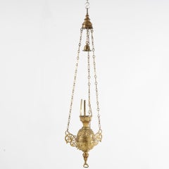 Antique Gilt Bronze Gothic Style Hanging Light c. 1910