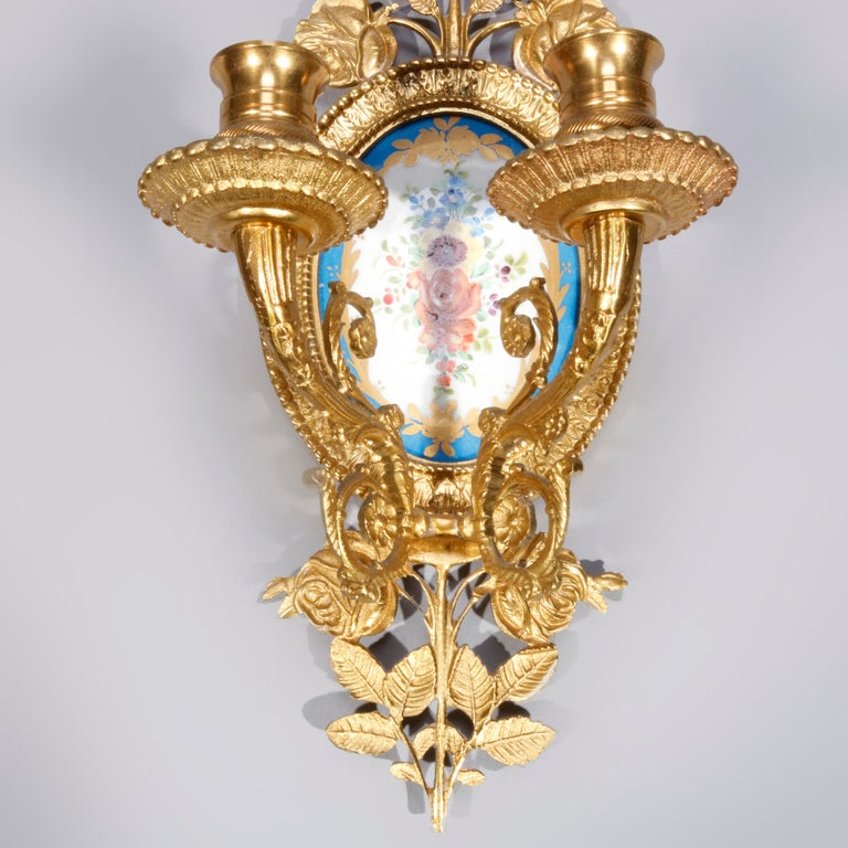 Antique Gilt Bronze and Hand Painted Sevres School Porcelain Wall