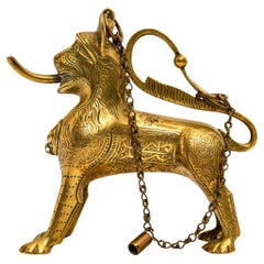 Antique Gilt Bronze Islamic Calligraphy Lion Table Lighter Lamp Aquamanile 1860