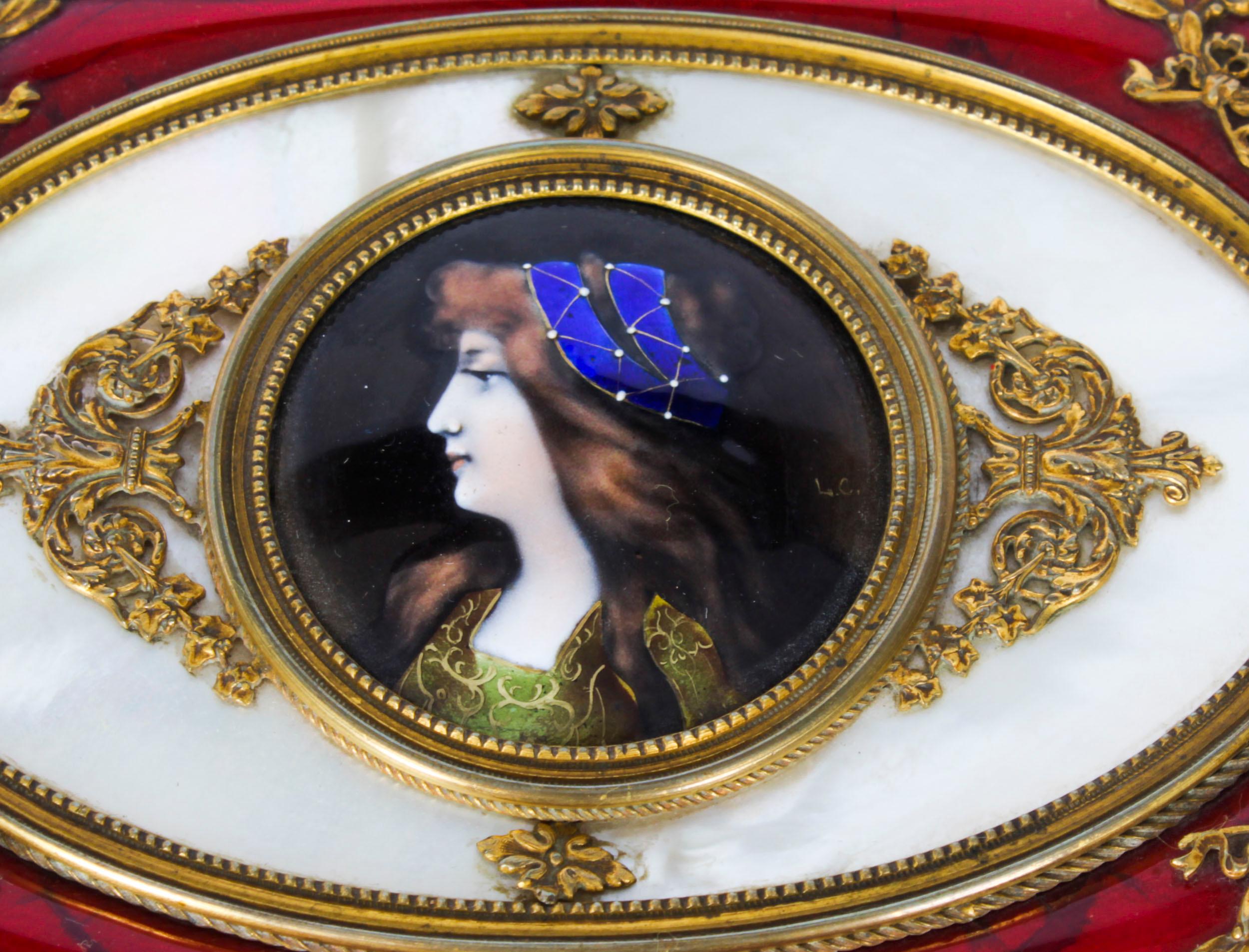 Antique Gilt Bronze Jewellery Casket & Limoges Miniature 19th Century For Sale 3
