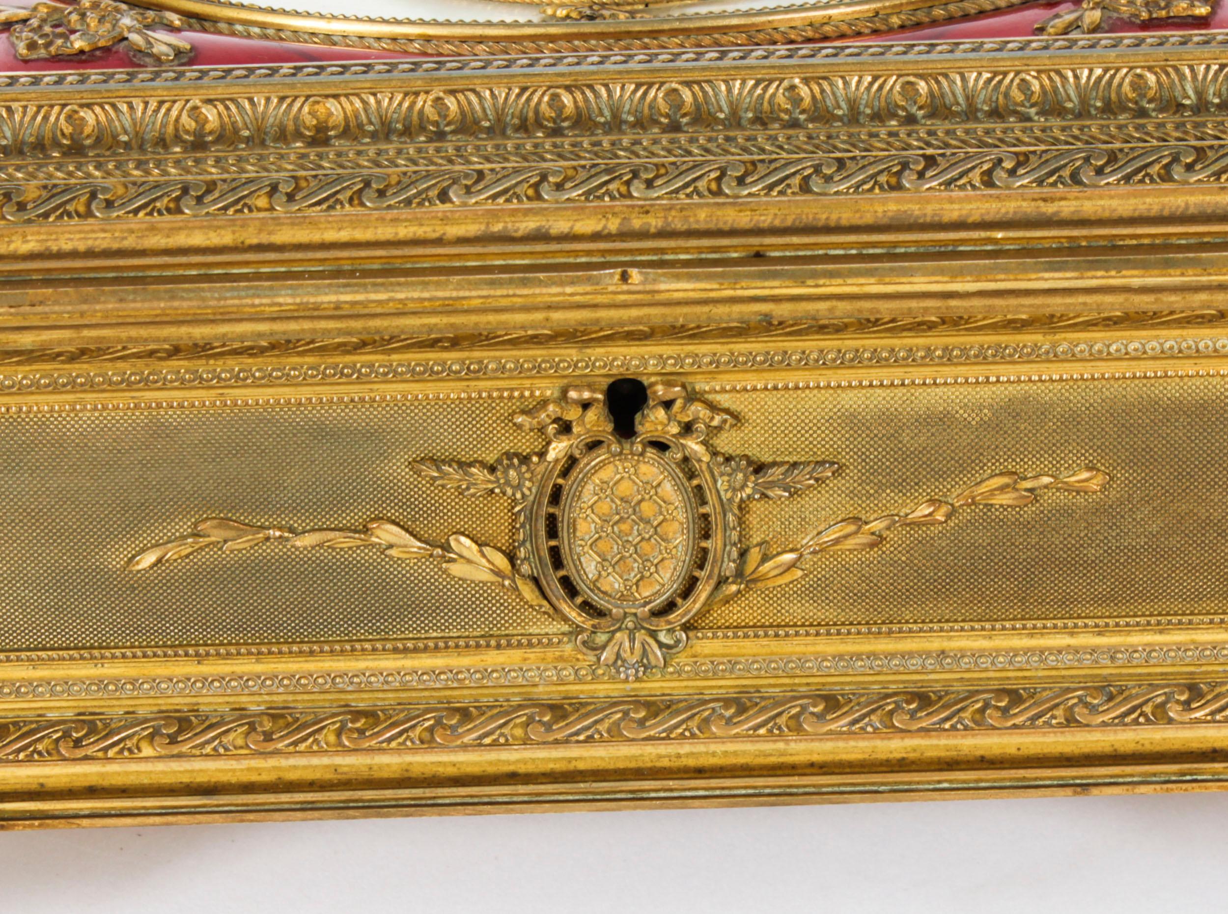 Antique Gilt Bronze Jewellery Casket & Limoges Miniature 19th Century For Sale 4