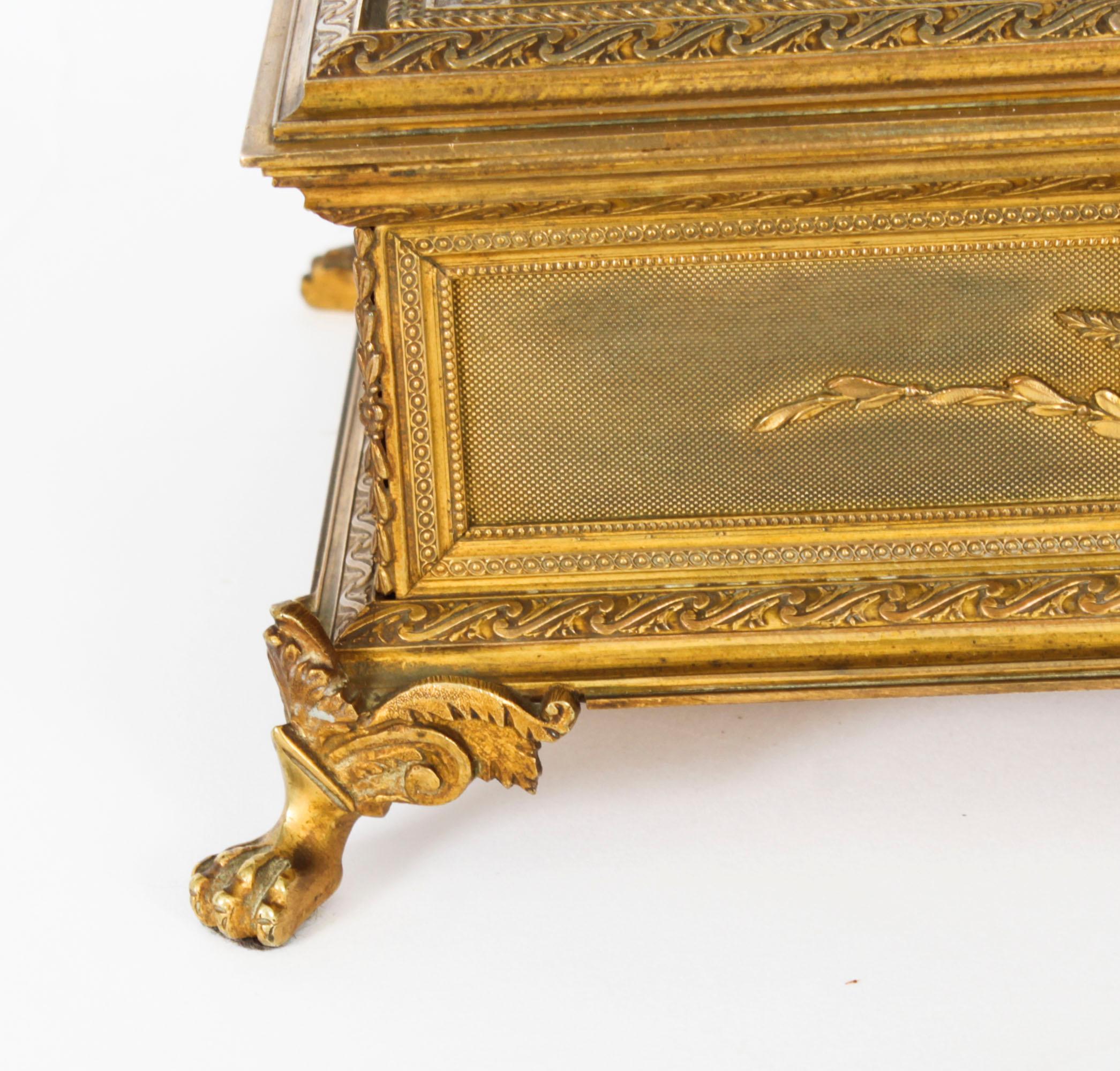 Antique Gilt Bronze Jewellery Casket & Limoges Miniature 19th Century For Sale 5