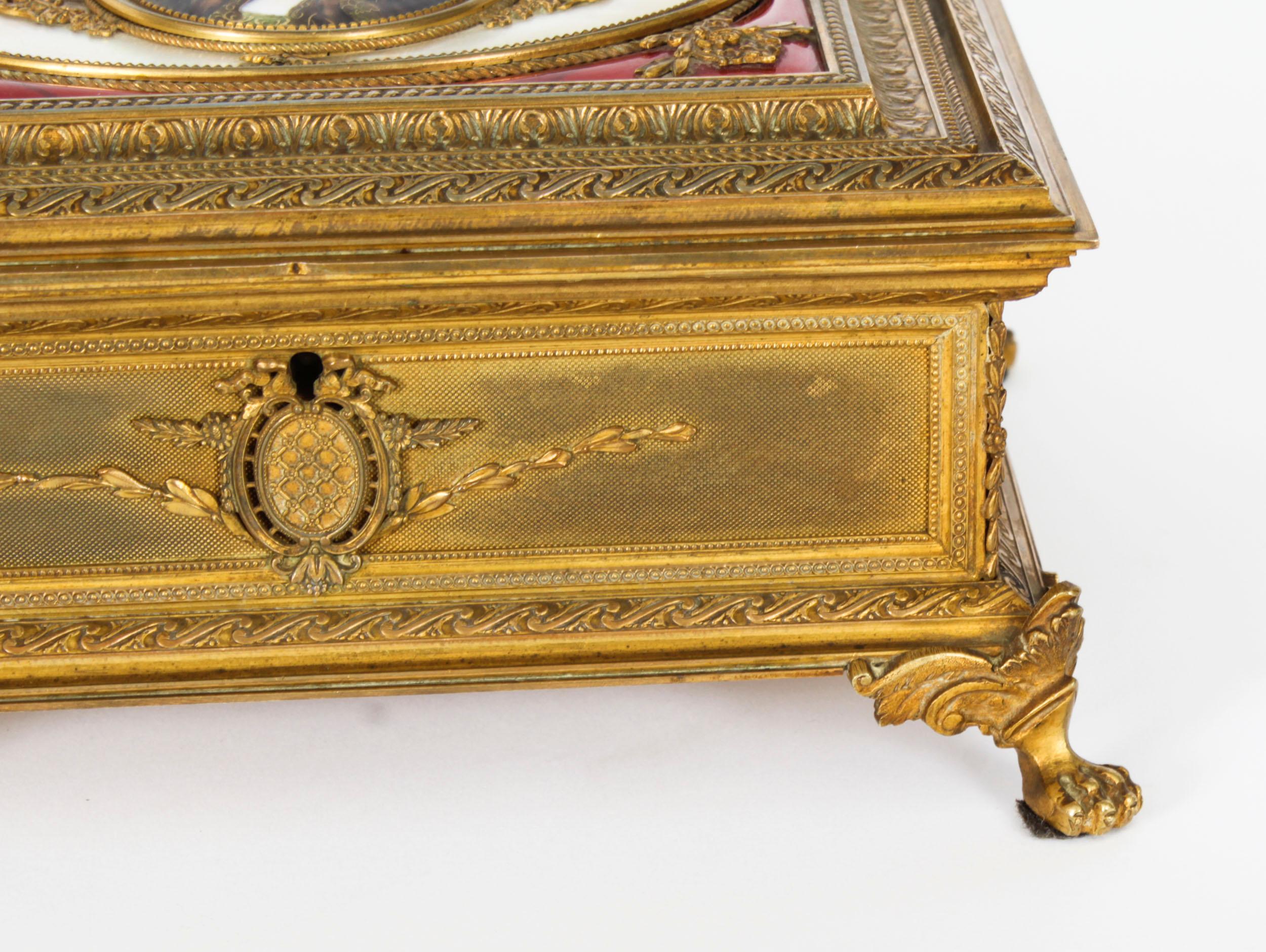 Antique Gilt Bronze Jewellery Casket & Limoges Miniature 19th Century For Sale 6