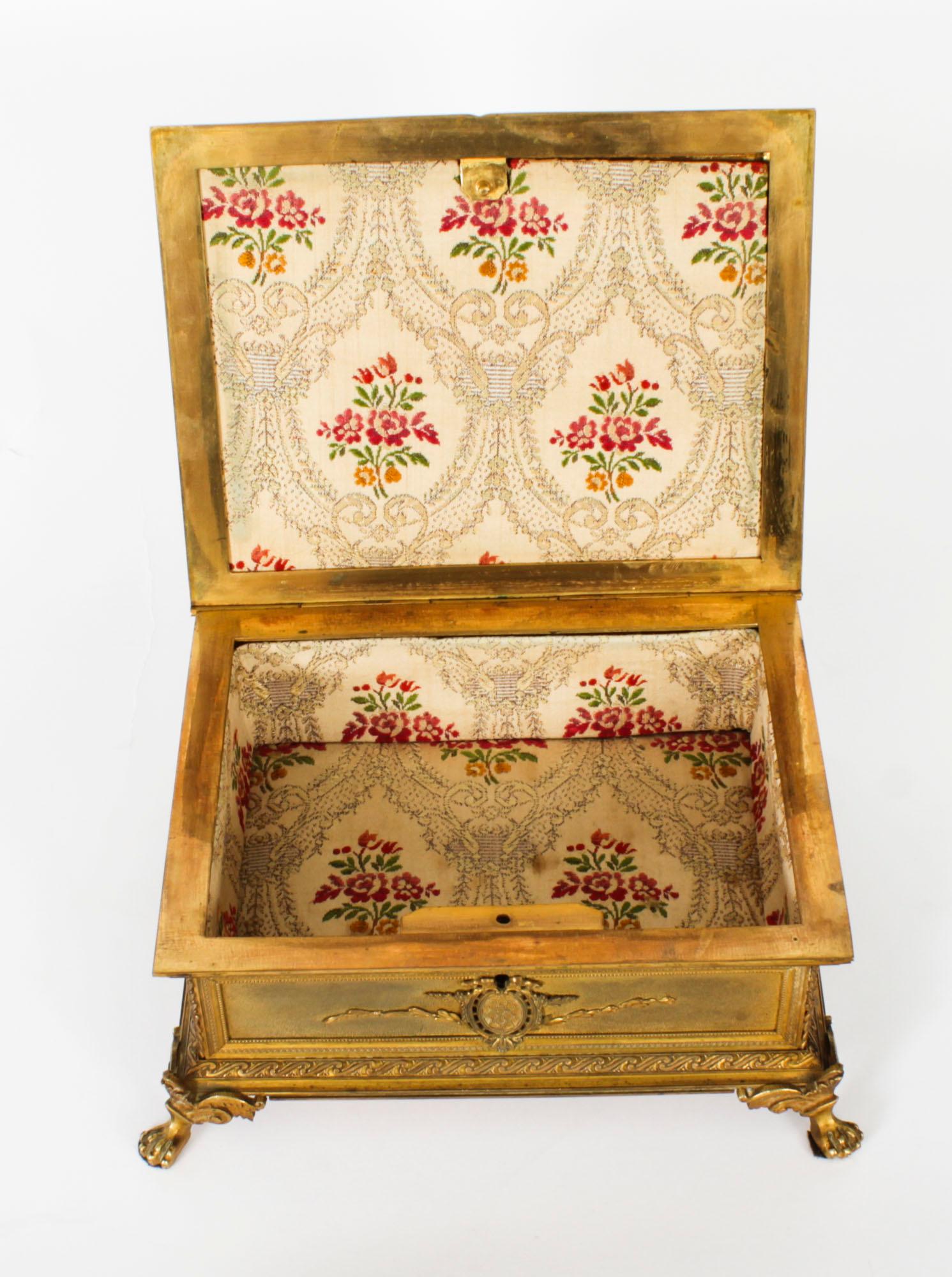 Antique Gilt Bronze Jewellery Casket & Limoges Miniature 19th Century In Good Condition For Sale In London, GB