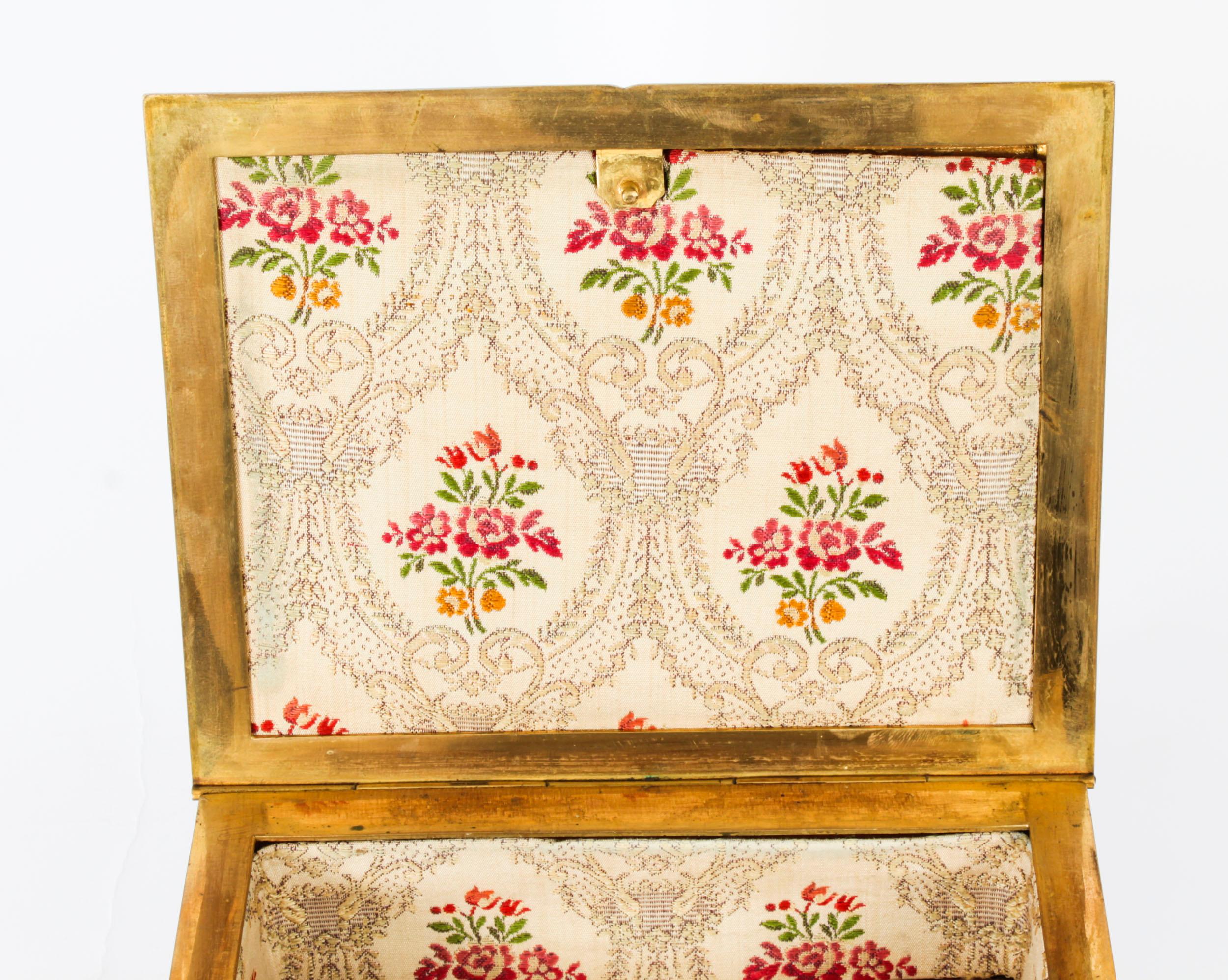 Late 19th Century Antique Gilt Bronze Jewellery Casket & Limoges Miniature 19th Century For Sale