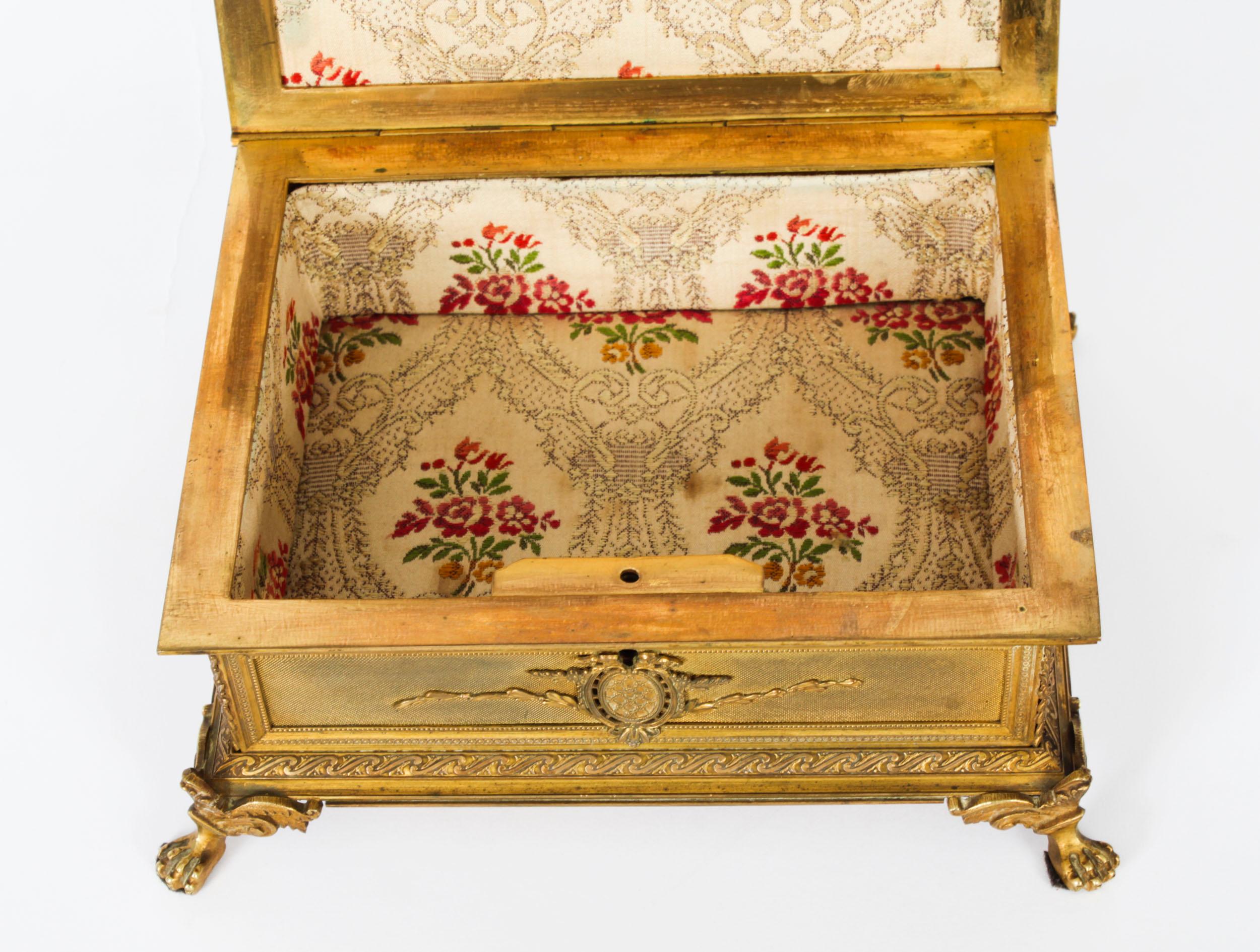 Ormolu Antique Gilt Bronze Jewellery Casket & Limoges Miniature 19th Century For Sale
