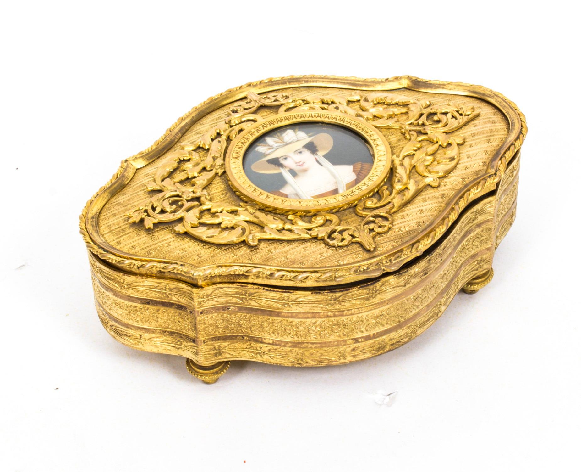Antique Gilt Bronze Jewellery Casket & Miniature 19th Century For Sale 6