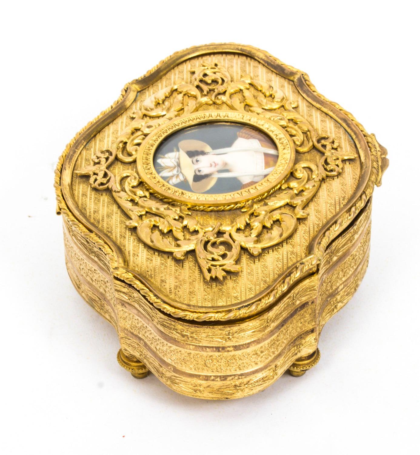 Antique Gilt Bronze Jewellery Casket & Miniature 19th Century For Sale 1
