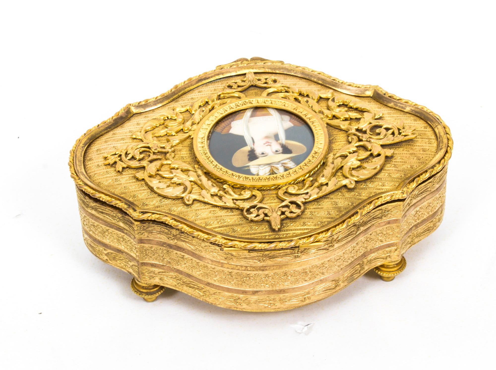 Antique Gilt Bronze Jewellery Casket & Miniature 19th Century For Sale 2