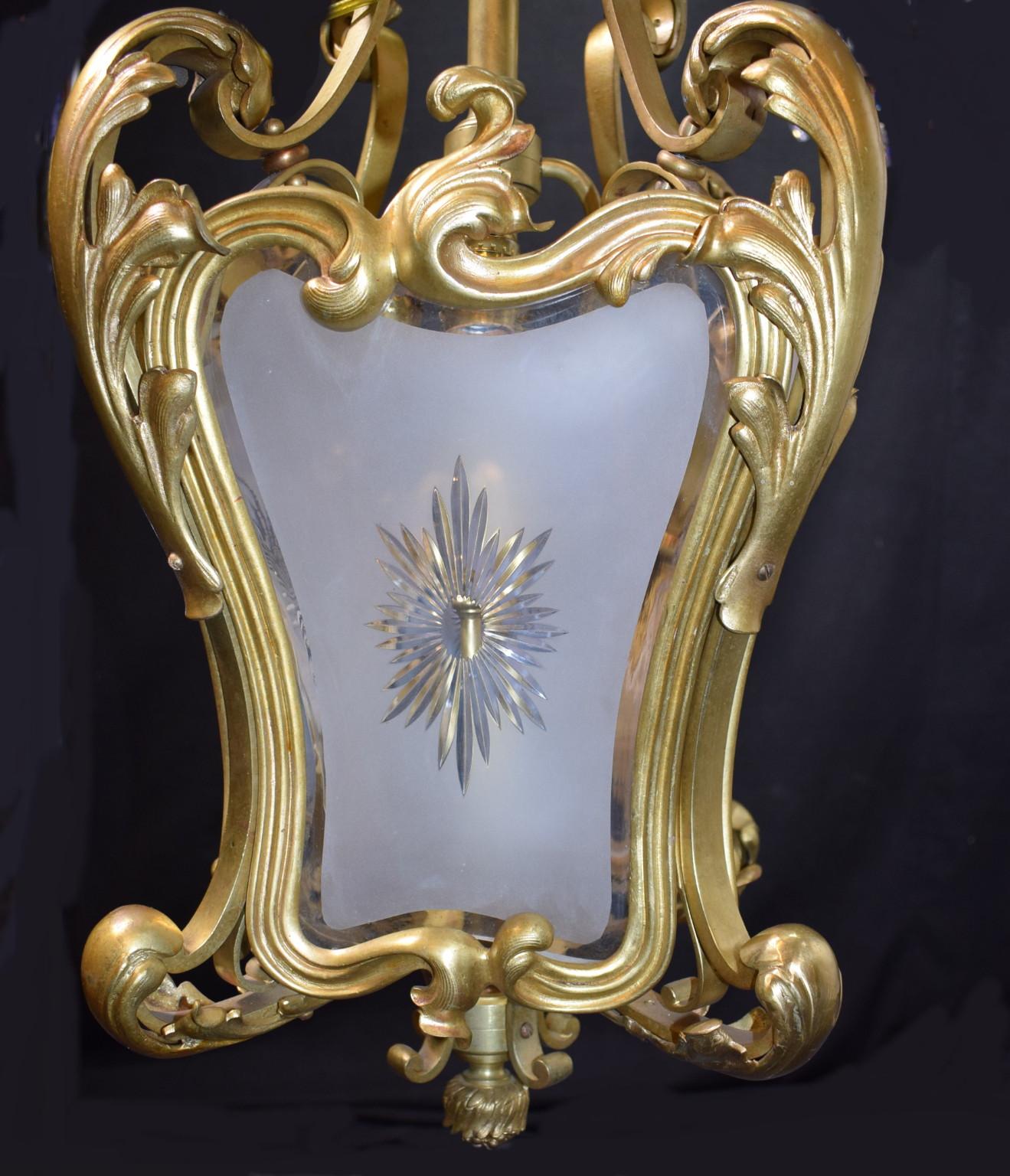 Antique Gilt Bronze Lantern In Good Condition For Sale In Atlanta, GA