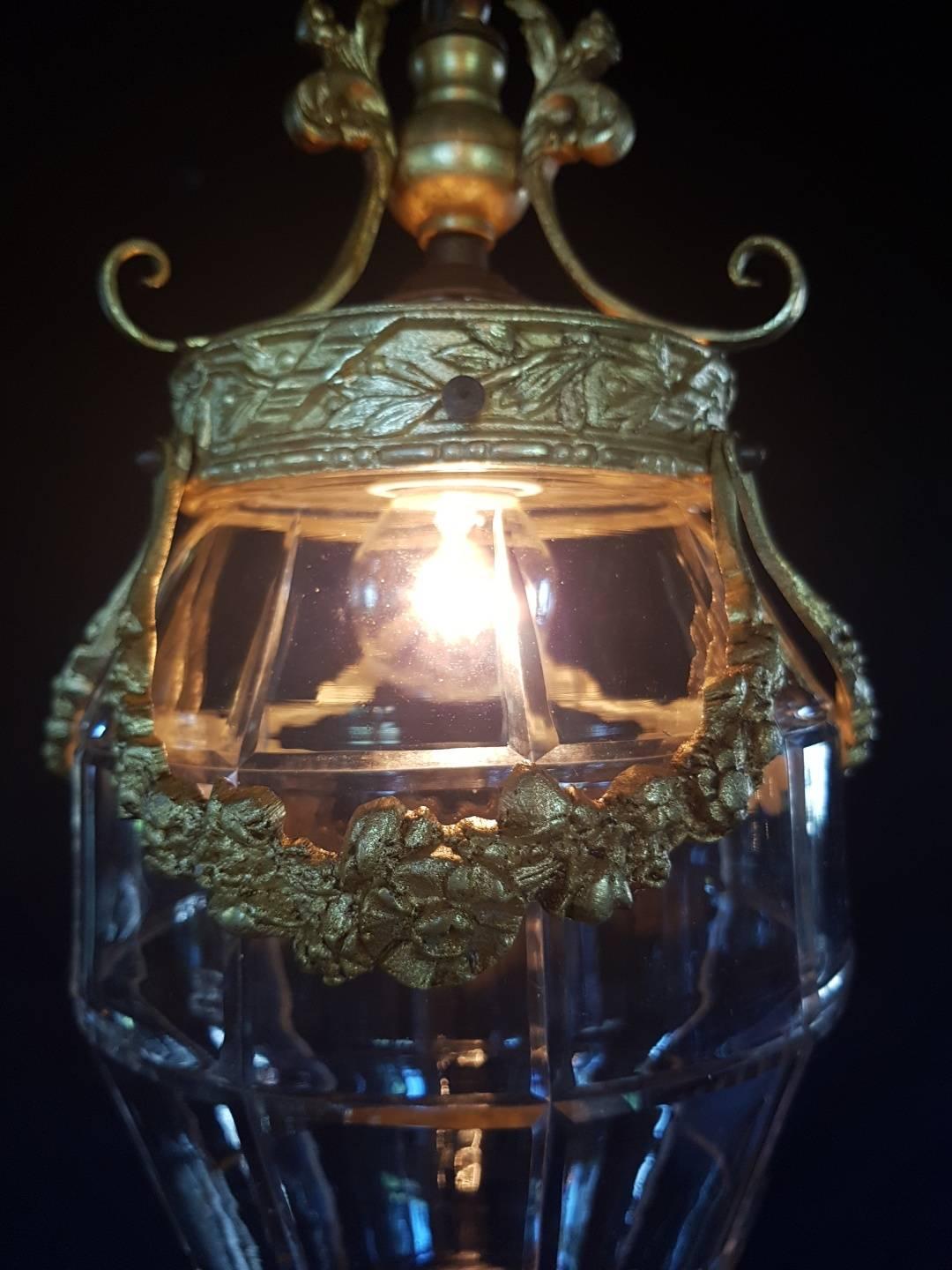 Antique Gilt Bronze Lantern with Molded Cut-Glass In Good Condition For Sale In Oldebroek, NL