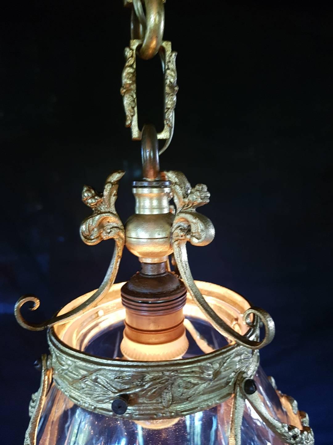 Antique Gilt Bronze Lantern with Molded Cut-Glass For Sale 2