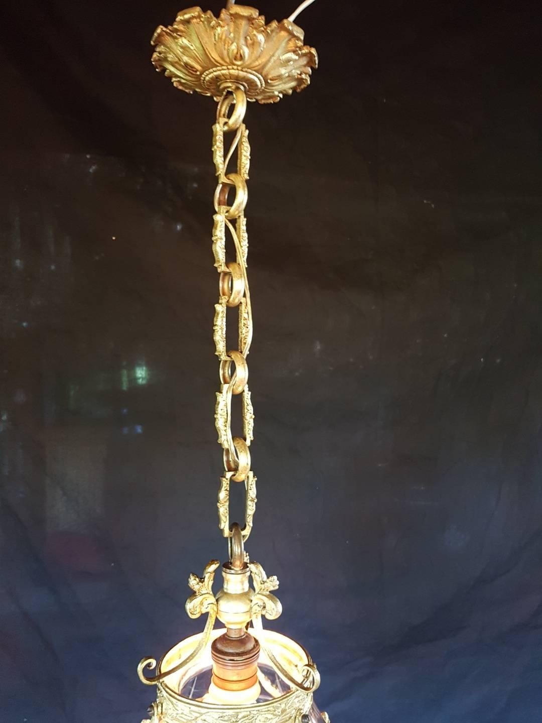 Antique Gilt Bronze Lantern with Molded Cut-Glass For Sale 3