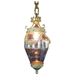 Antique Gilt Bronze Lantern with Molded Cut-Glass