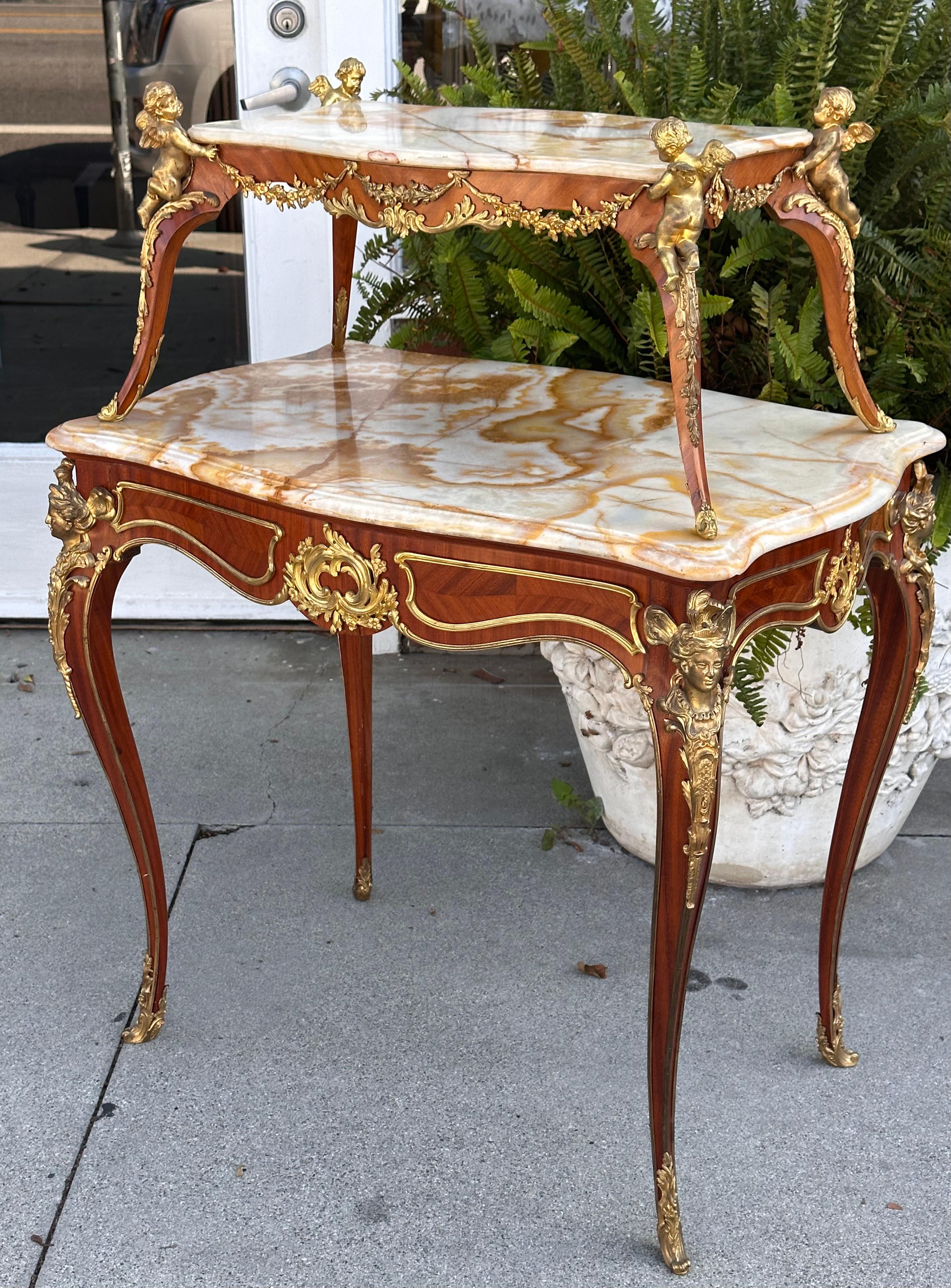 Antique Gilt Bronze Louis XVI Two Tier Tea Table For Sale 1