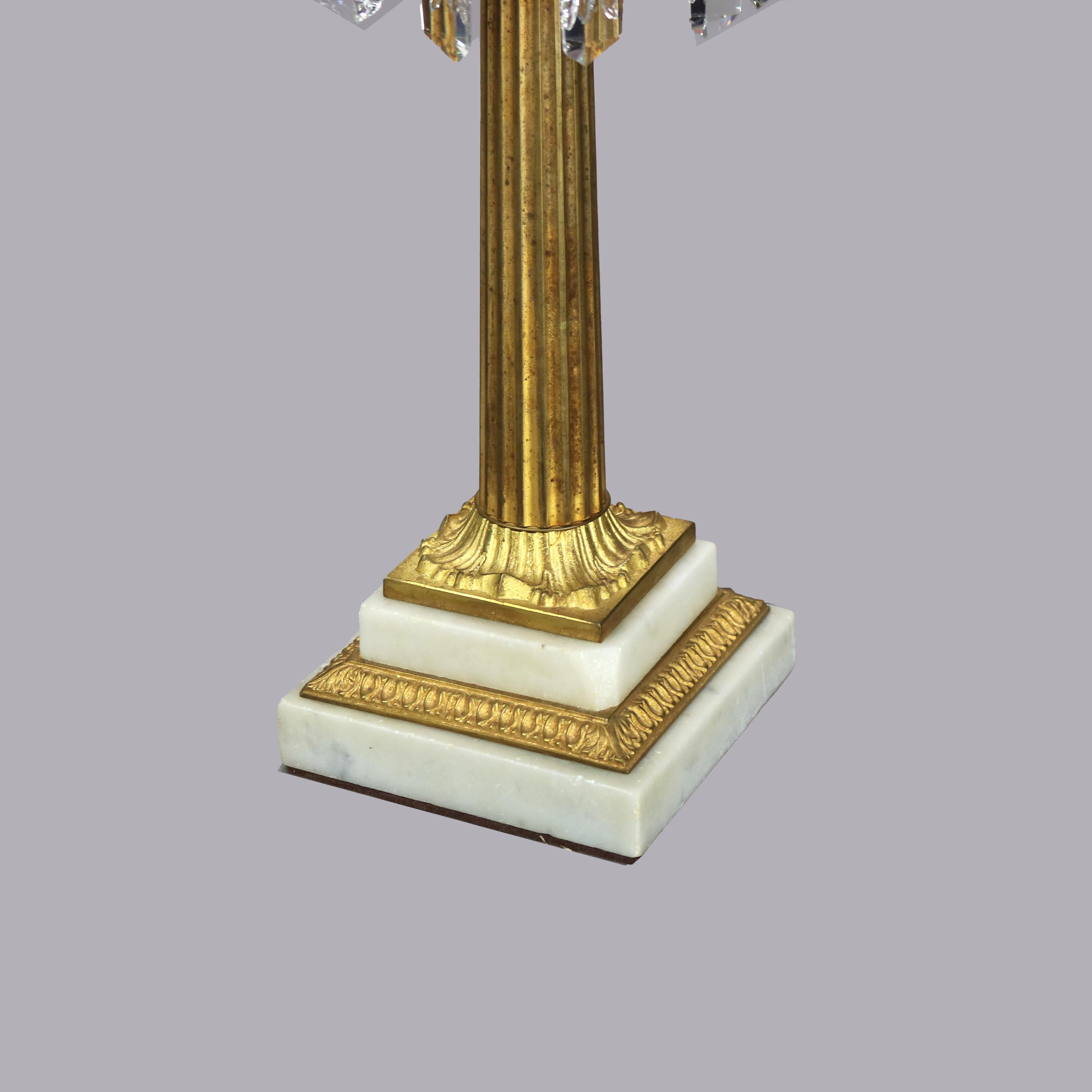 Antique Gilt Bronze, Marble & Crystal Electrified Oil Solar Lamp C1850 4