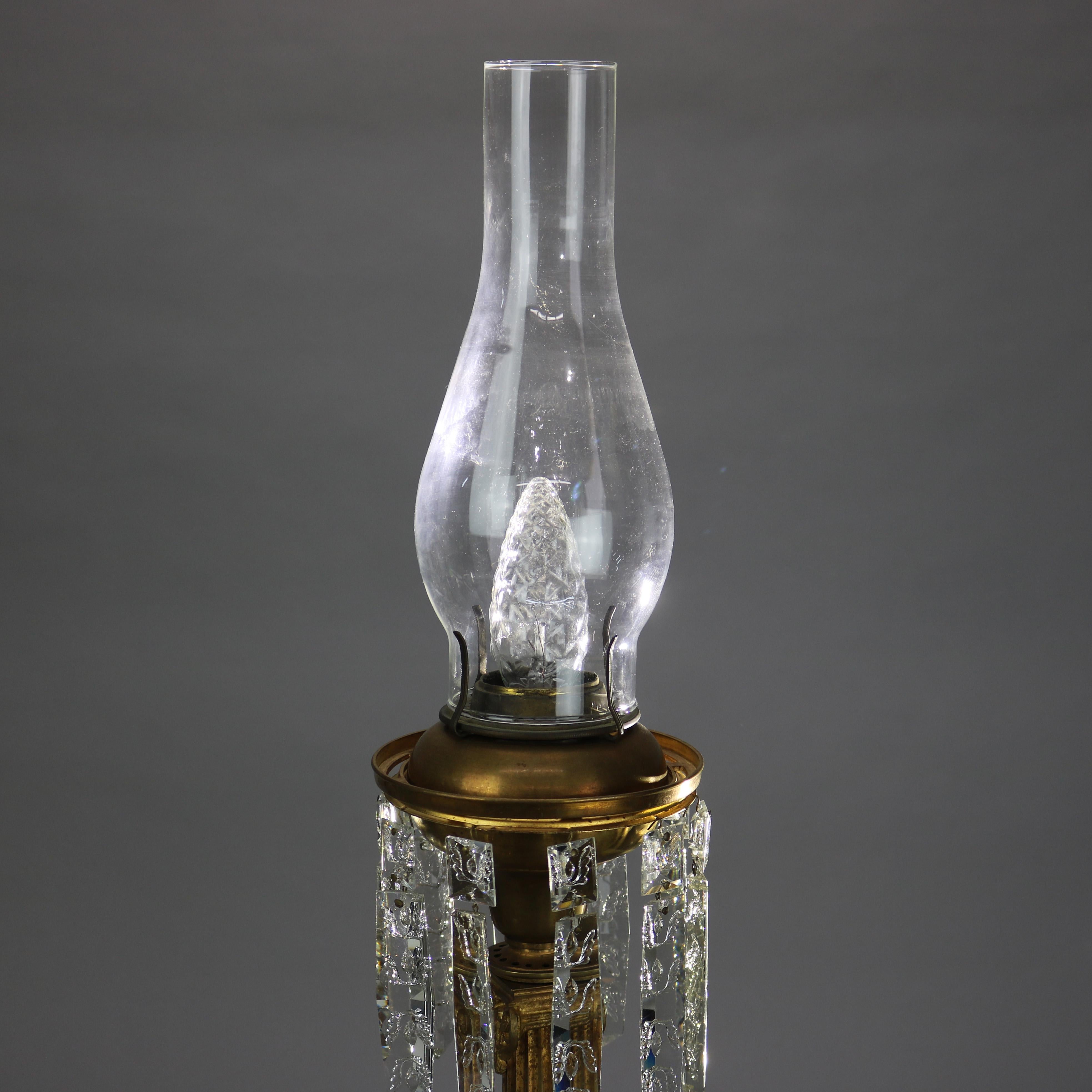 Antique Gilt Bronze, Marble & Crystal Electrified Oil Solar Lamp C1850 1