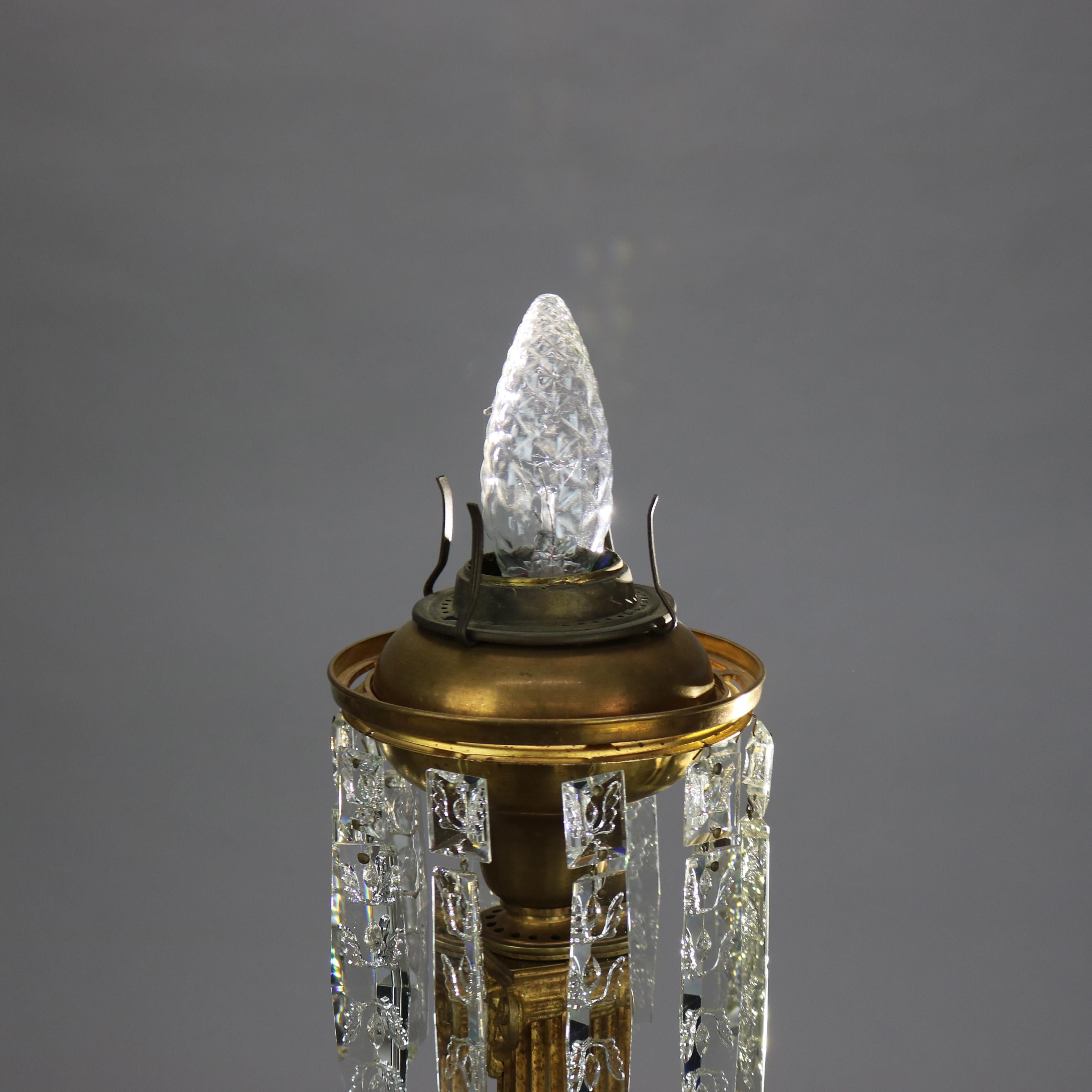 Antique Gilt Bronze, Marble & Crystal Electrified Oil Solar Lamp C1850 2