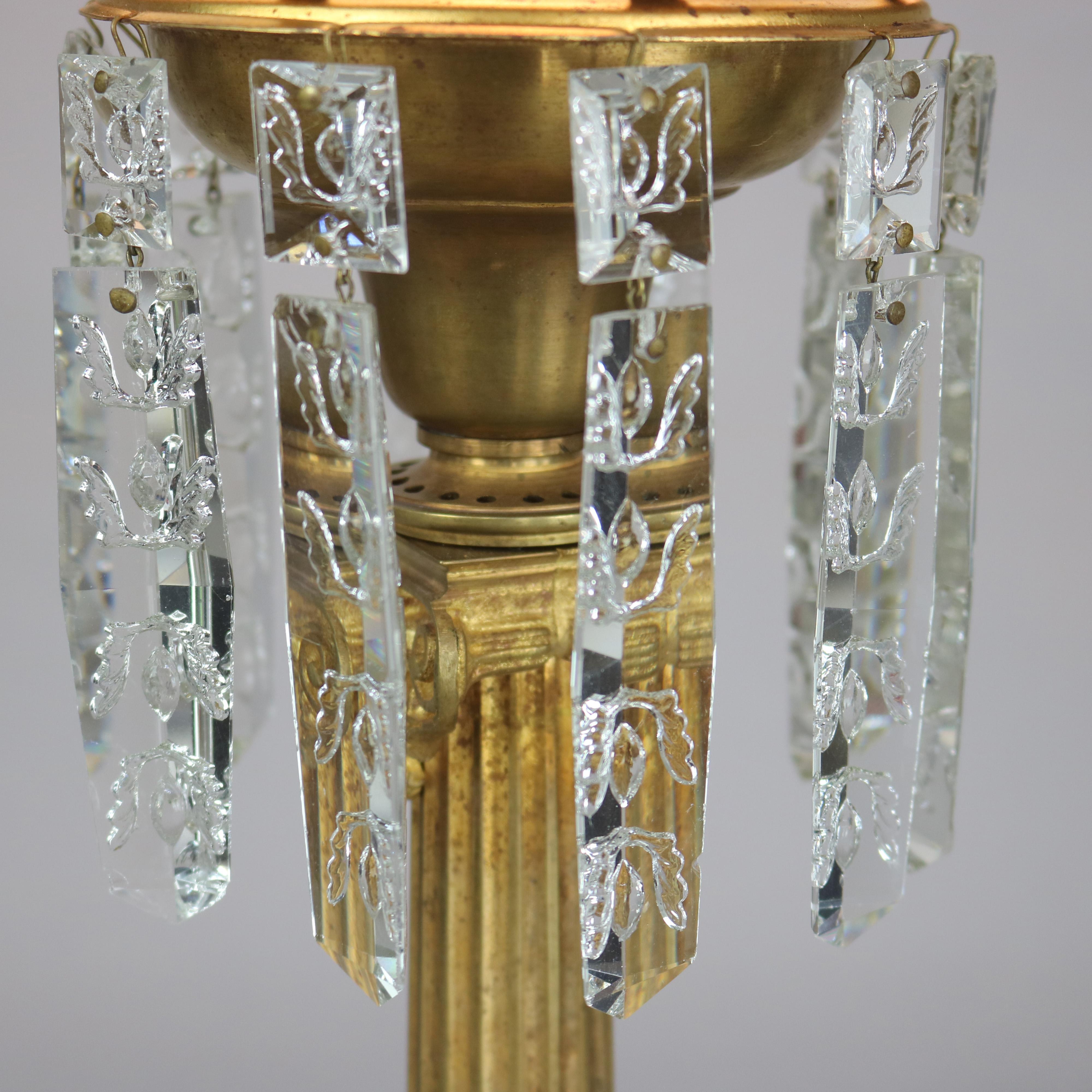 Antique Gilt Bronze, Marble & Crystal Electrified Oil Solar Lamp C1850 3