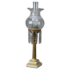 Antique Gilt Bronze, Marble & Crystal Electrified Oil Solar Lamp C1850