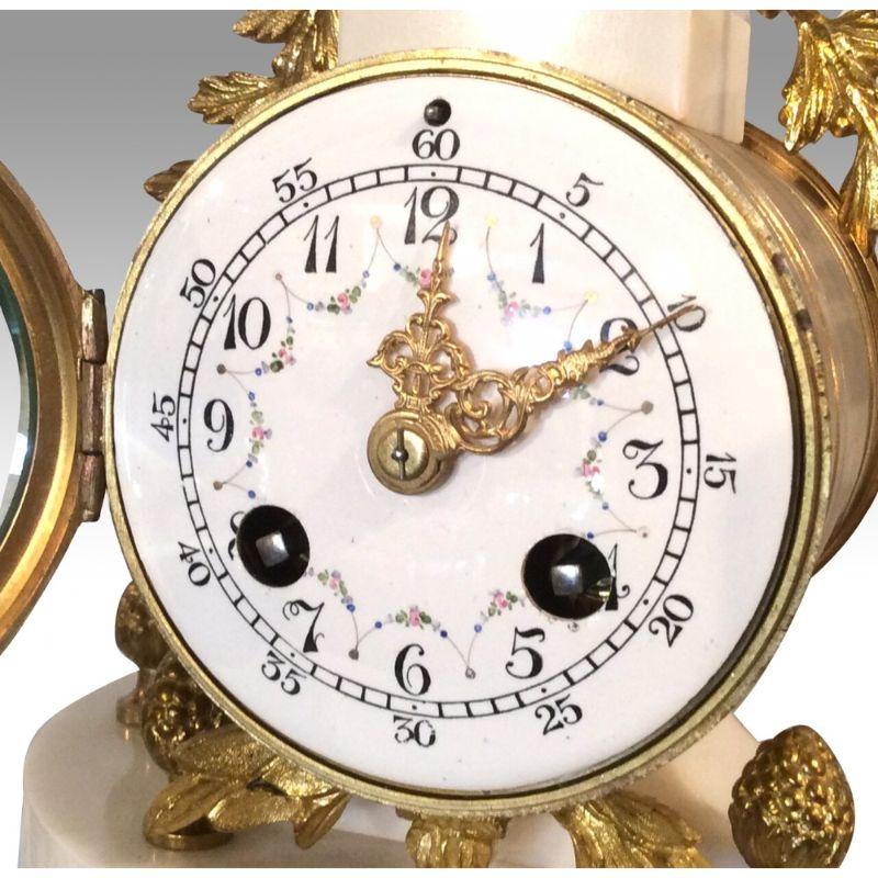 Victorian Antique Gilt Bronze Marble Mantel Garniture French Clock Set