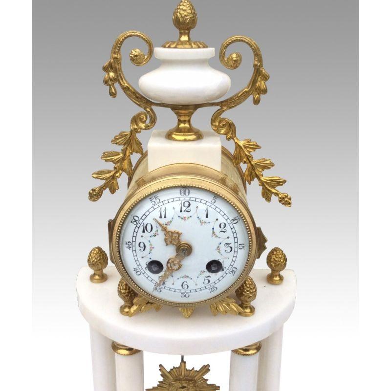 Antique Gilt Bronze Marble Mantel Garniture French Clock Set 3