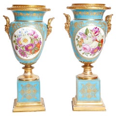 Antike vergoldete Bronzeurne mit blauer Einfassung und kleinem Jacob Petit-Griff aus Bronze, um 1834