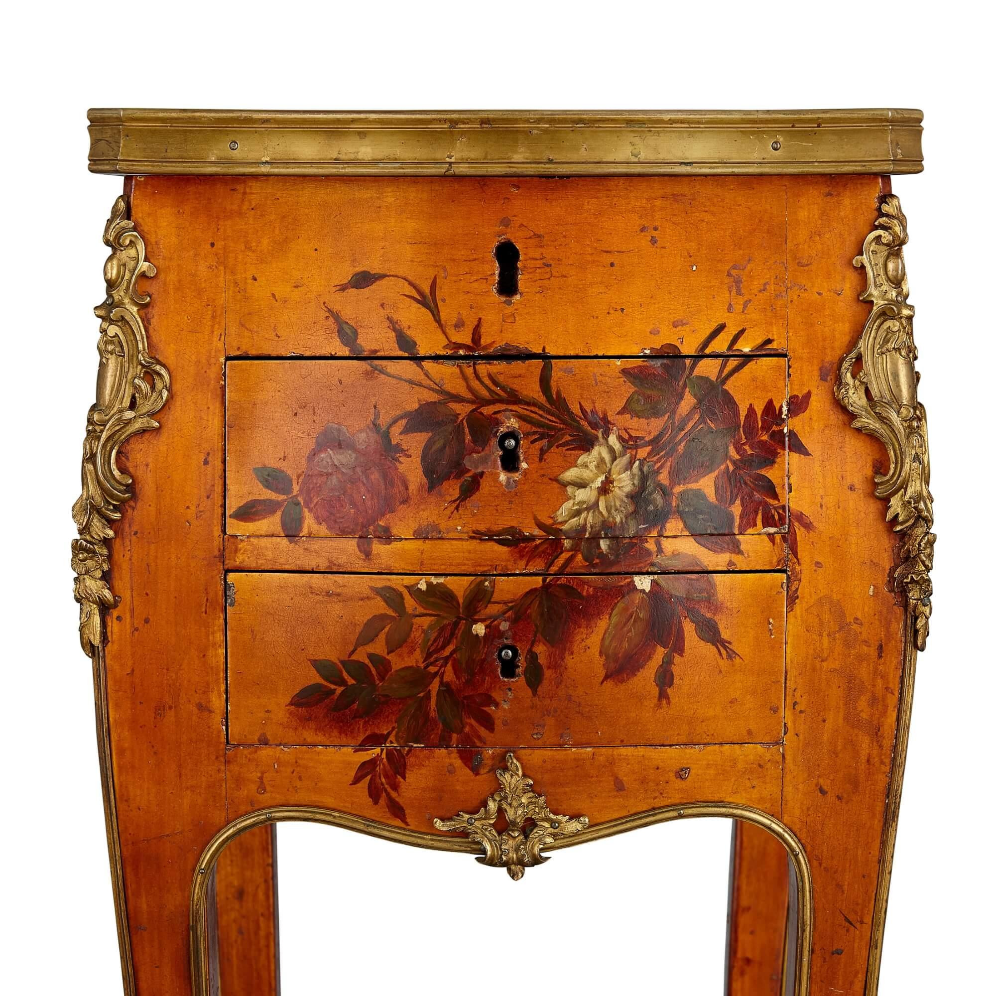 Wood Antique gilt bronze mounted French side table For Sale