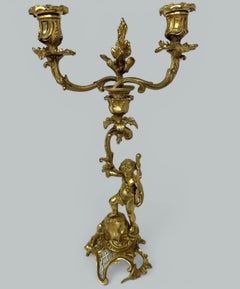 Antique Gilt Bronze Ormolu Twin Light Candelabra Candlestick Clodion Grand Tour