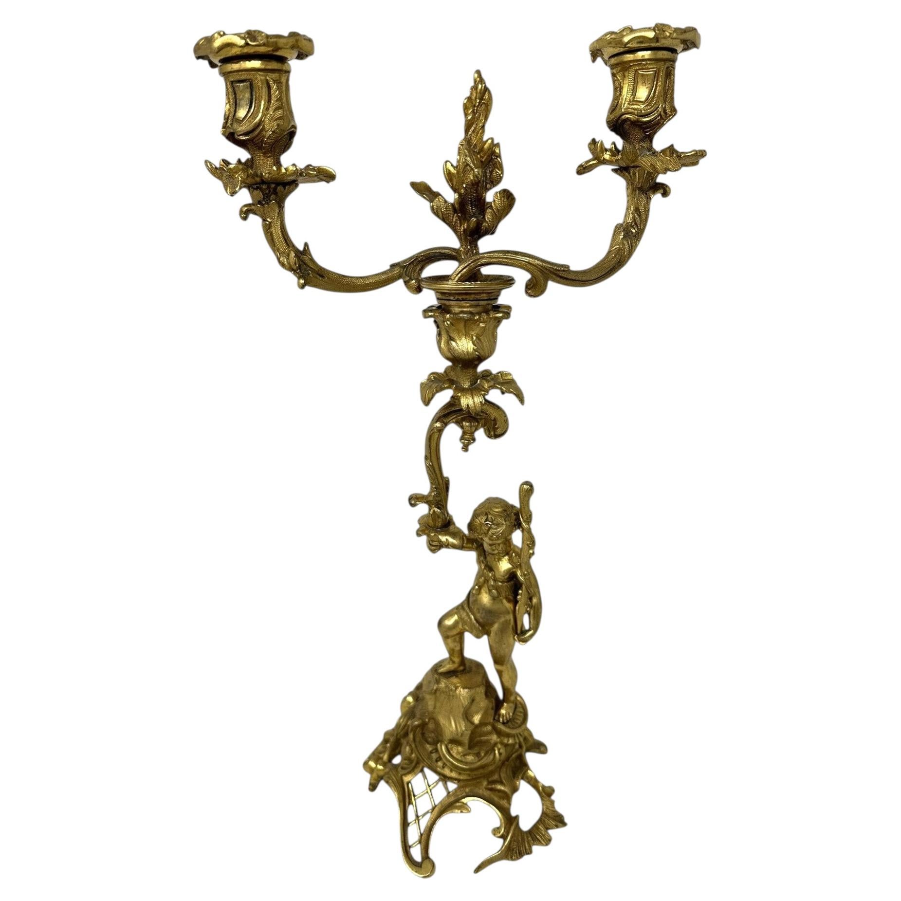 Antique Gilt Bronze Ormolu Twin Light Candelabra Candlestick Clodion Grand Tour