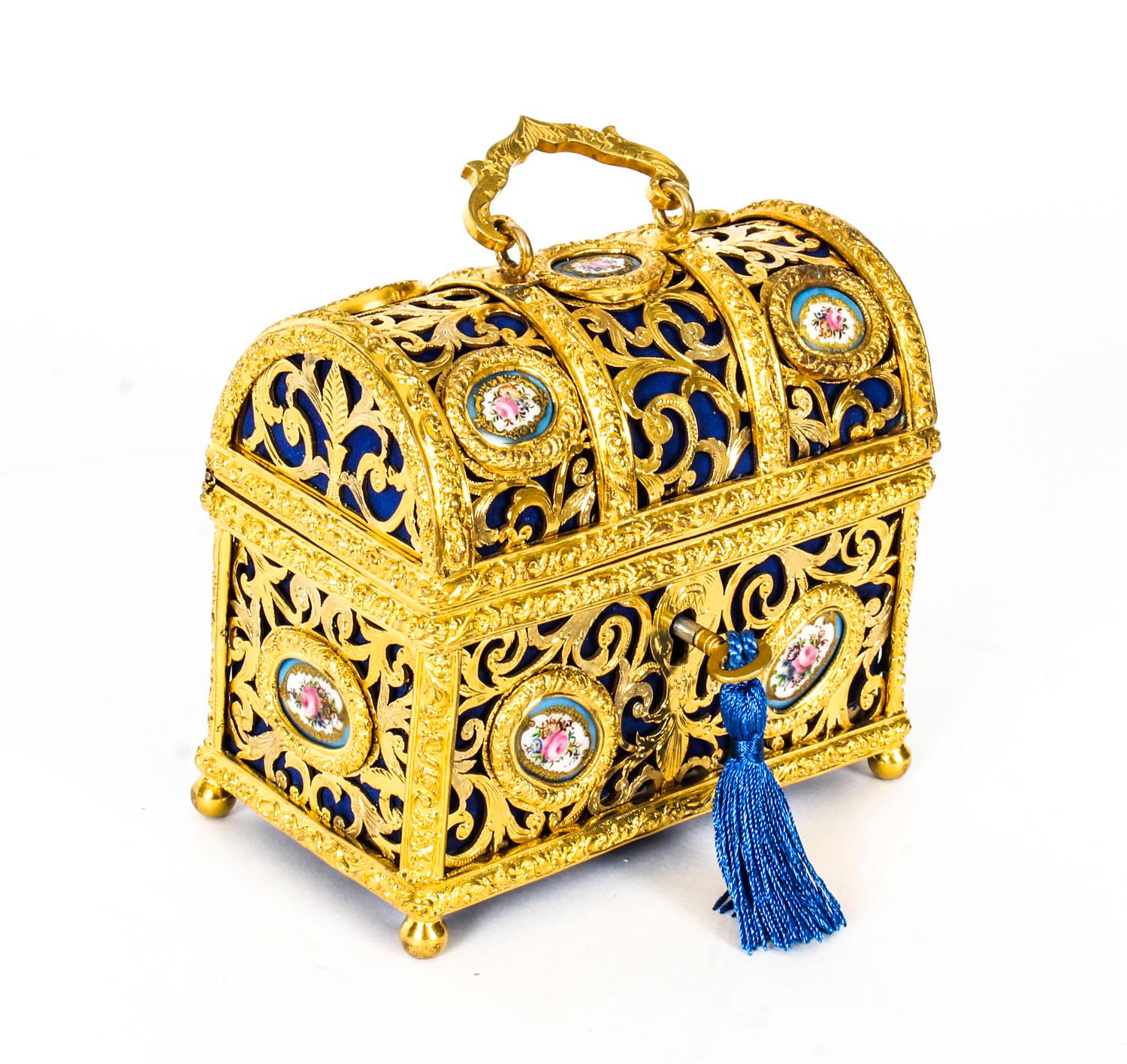 Antique Gilt Bronze Palais Royal Sevres Porcelain Mounted Casket 19th C 6