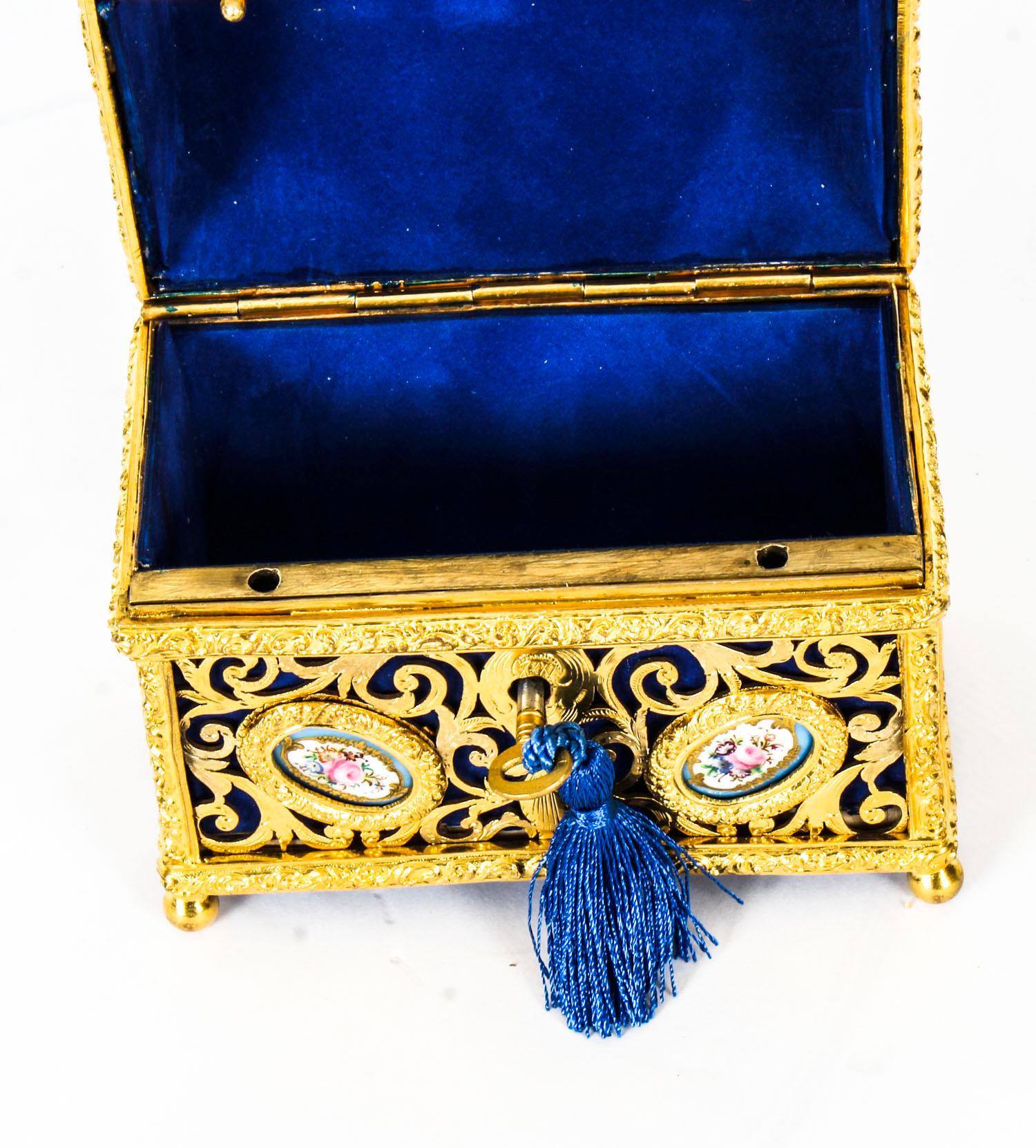 Antique Gilt Bronze Palais Royal Sevres Porcelain Mounted Casket 19th C In Good Condition In London, GB