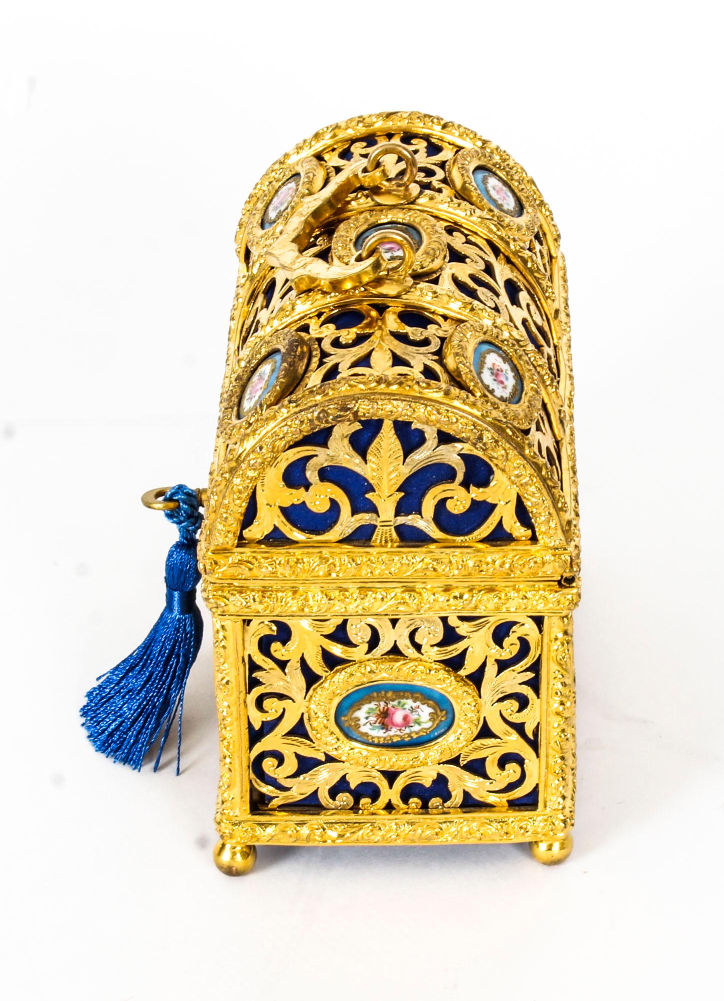 Late 19th Century Antique Gilt Bronze Palais Royal Sevres Porcelain Mounted Casket 19th C