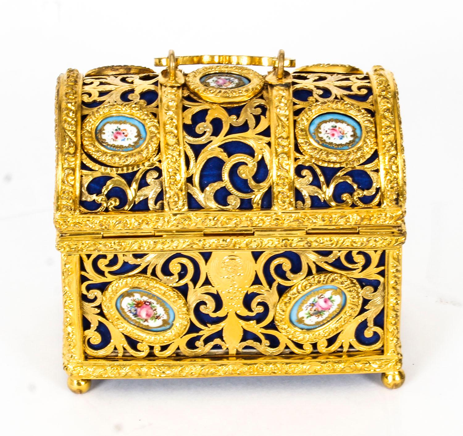 Antique Gilt Bronze Palais Royal Sevres Porcelain Mounted Casket 19th C 2