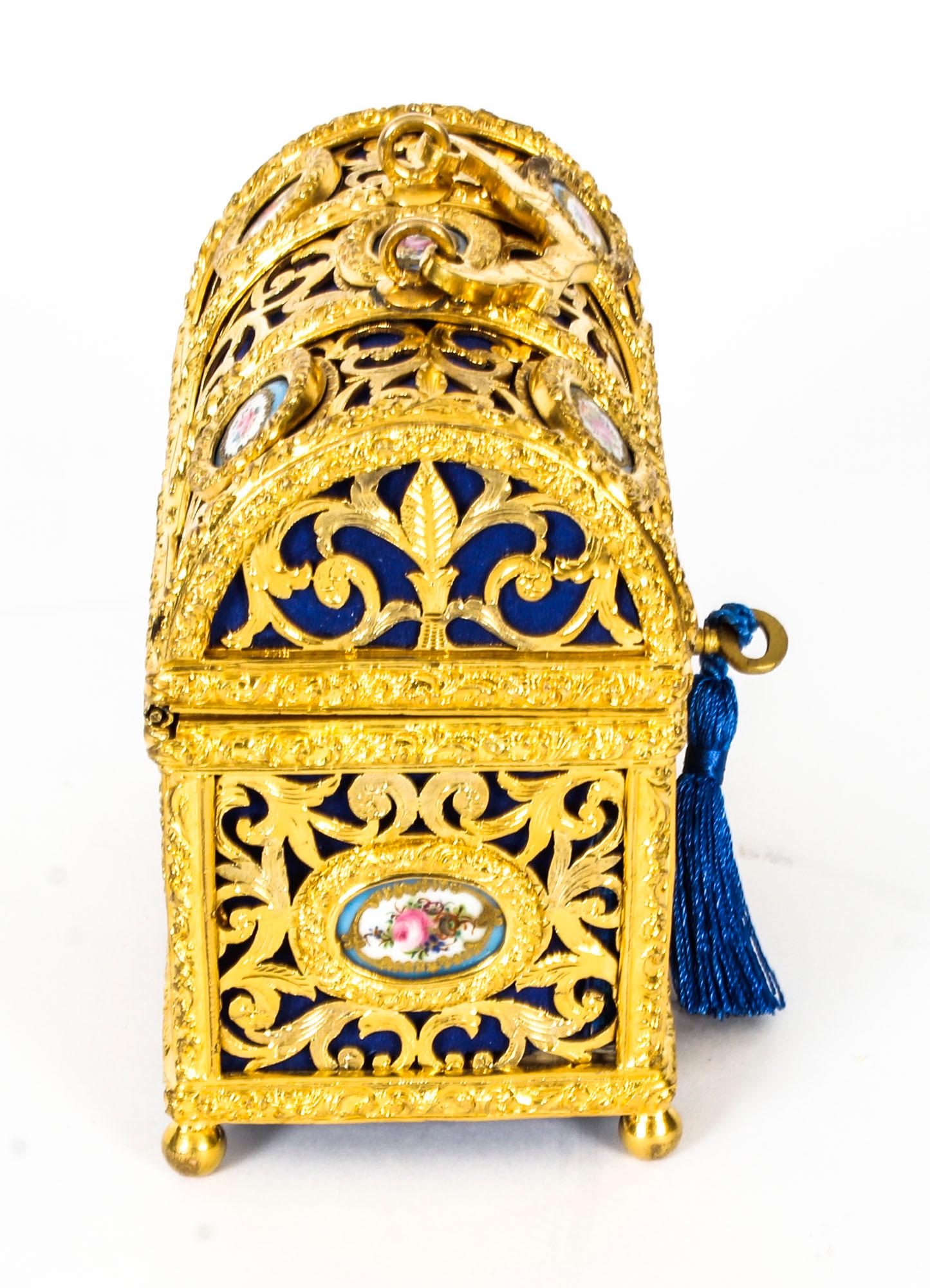 Antique Gilt Bronze Palais Royal Sevres Porcelain Mounted Casket 19th C 3