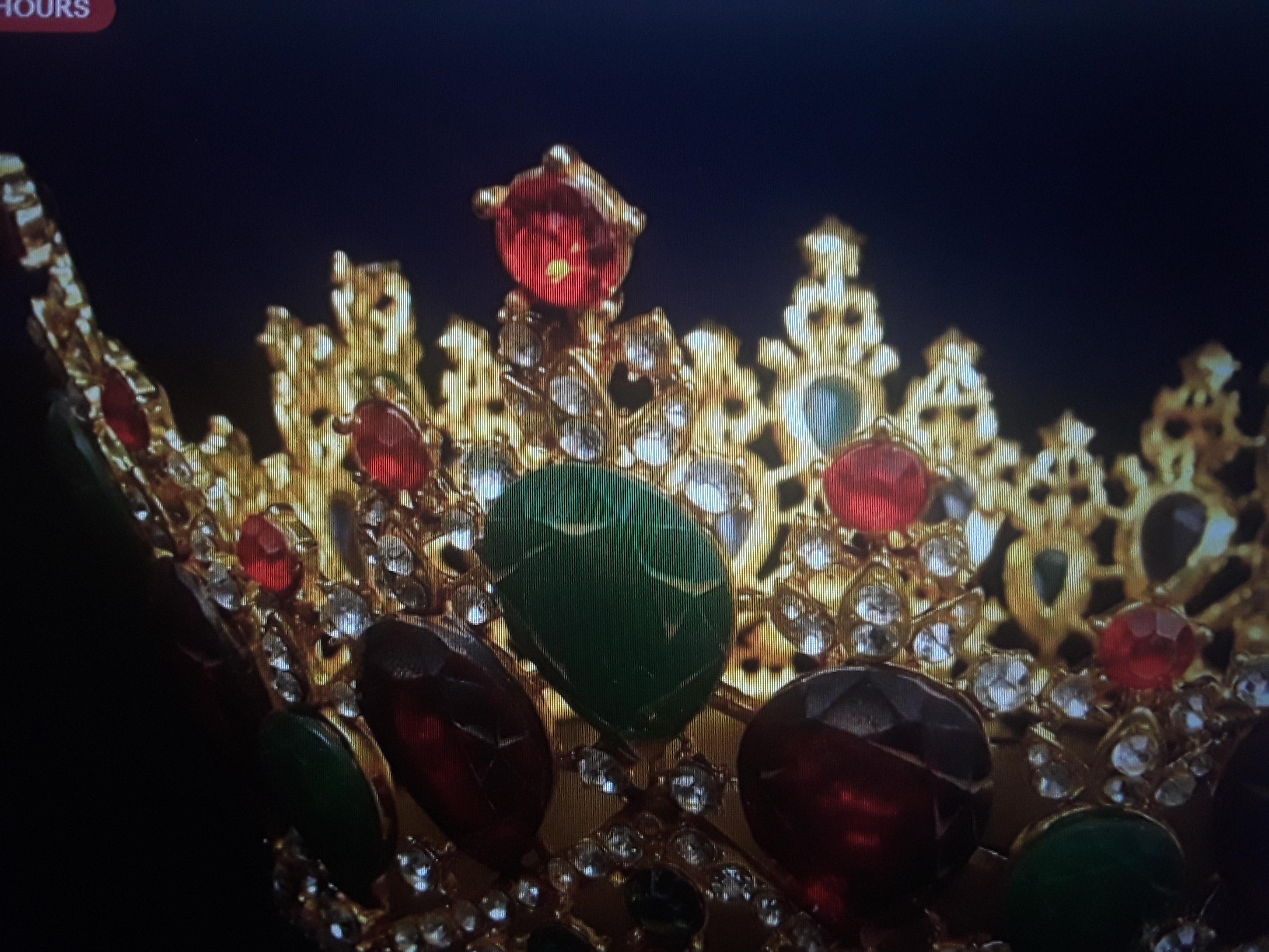 Tiara royale ancienne en bronze doré rouge avec bijoux verts - Pièce de collection/ Grande-Bretagne 4
