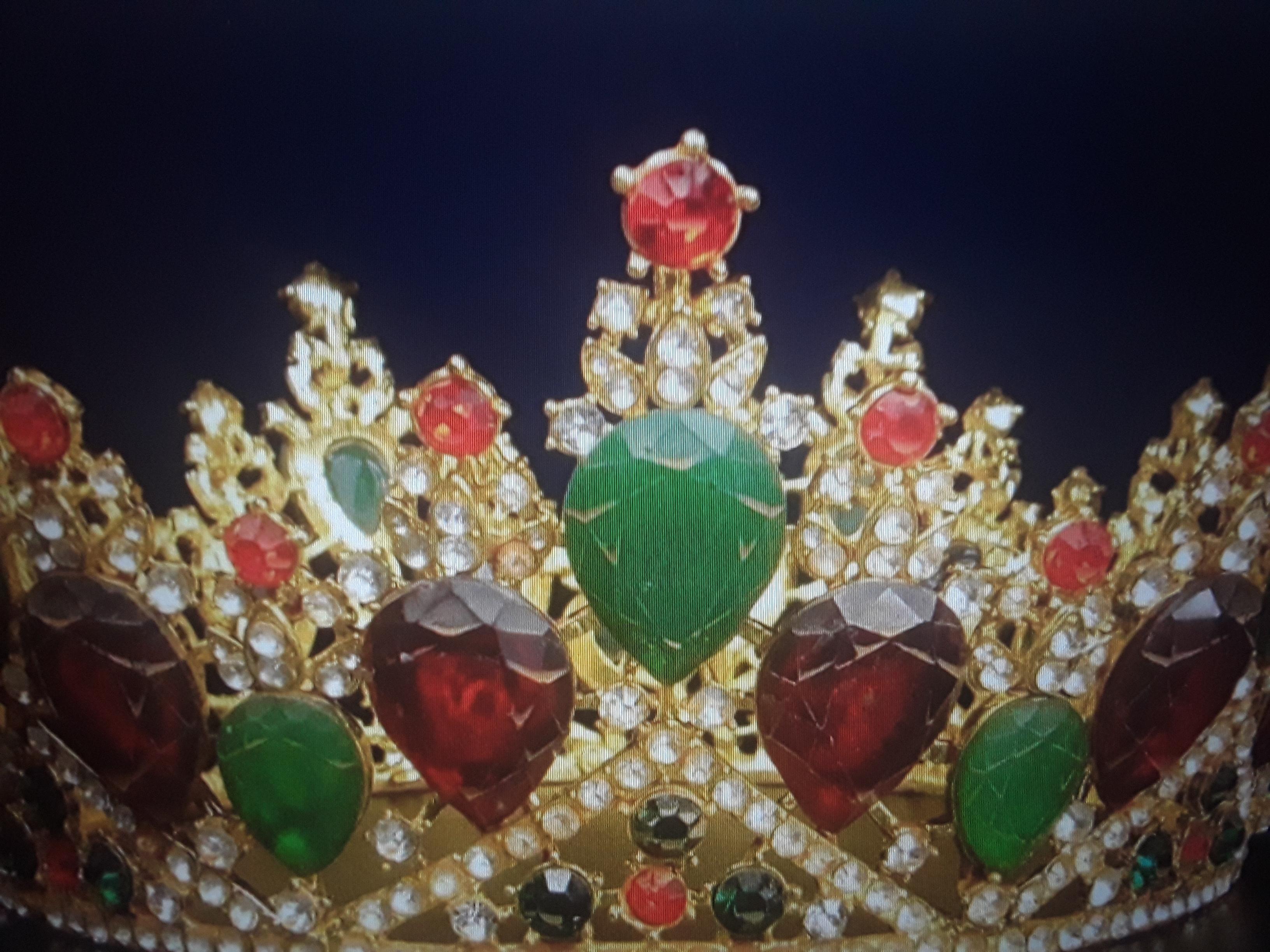 Début du 20ème siècle Tiara royale ancienne en bronze doré rouge avec bijoux verts - Pièce de collection/ Grande-Bretagne