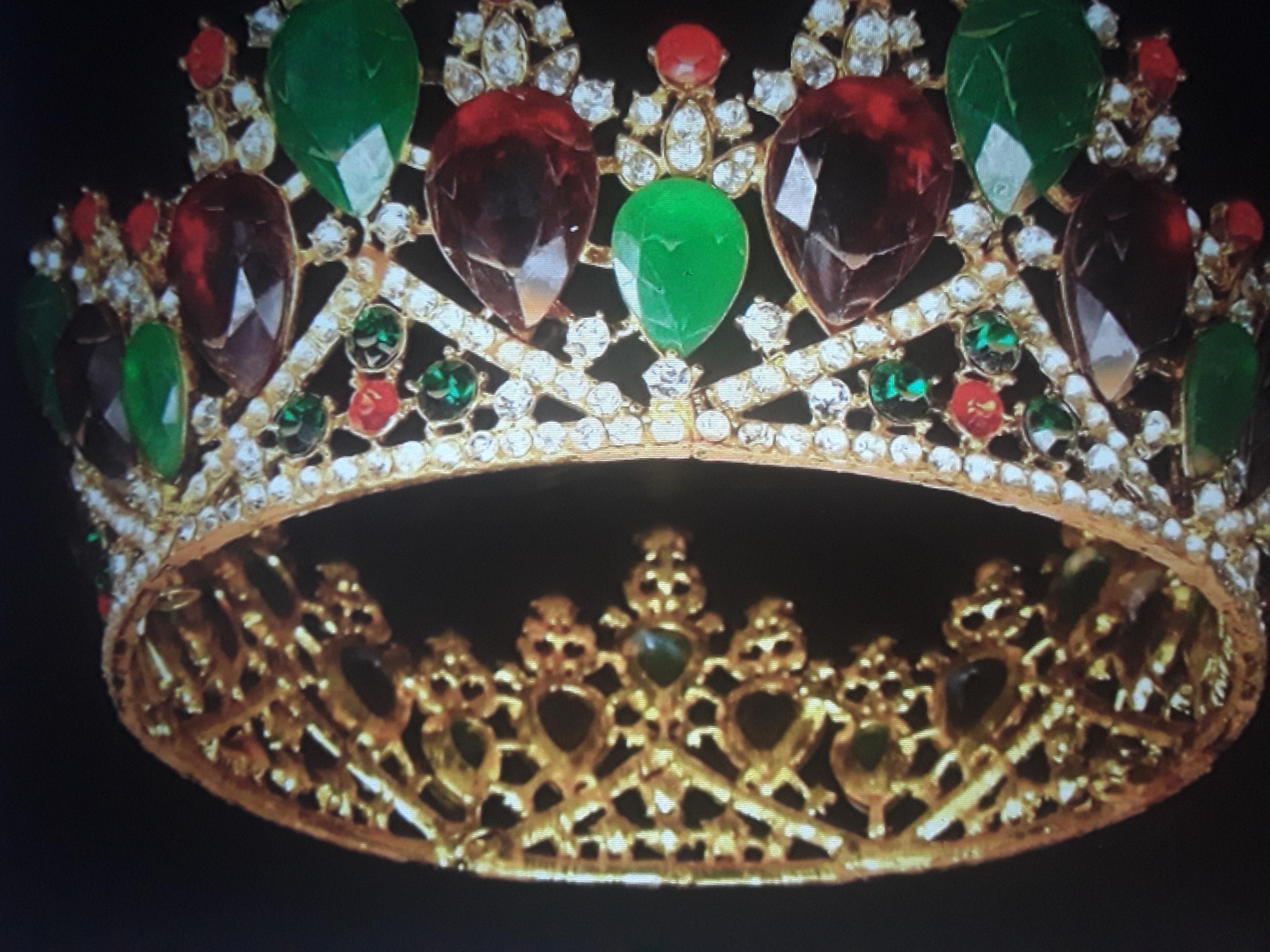 Tiara royale ancienne en bronze doré rouge avec bijoux verts - Pièce de collection/ Grande-Bretagne 2