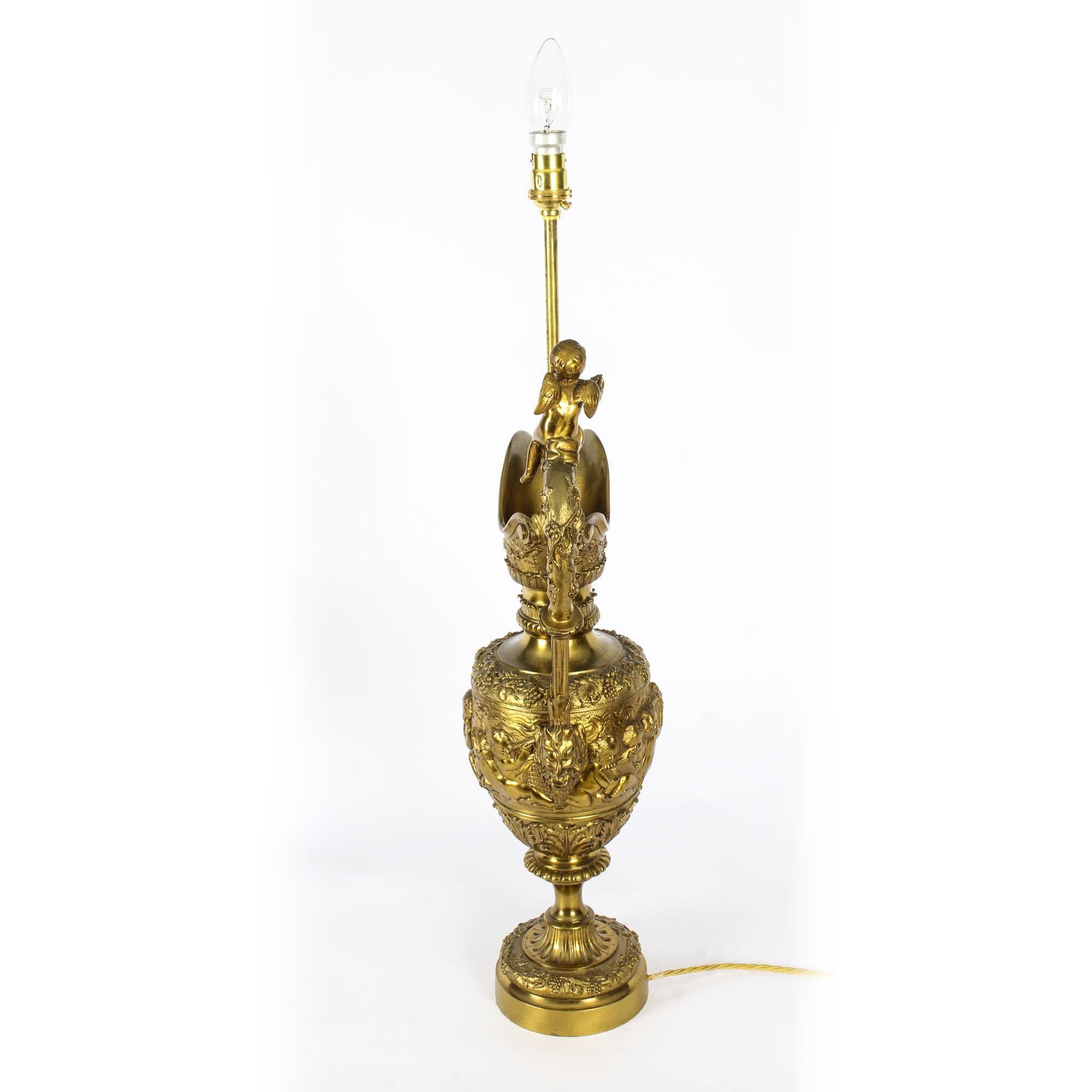 Lampe de table ancienne en bronze doré de style néo-Renaissance, XIXe siècle en vente 12
