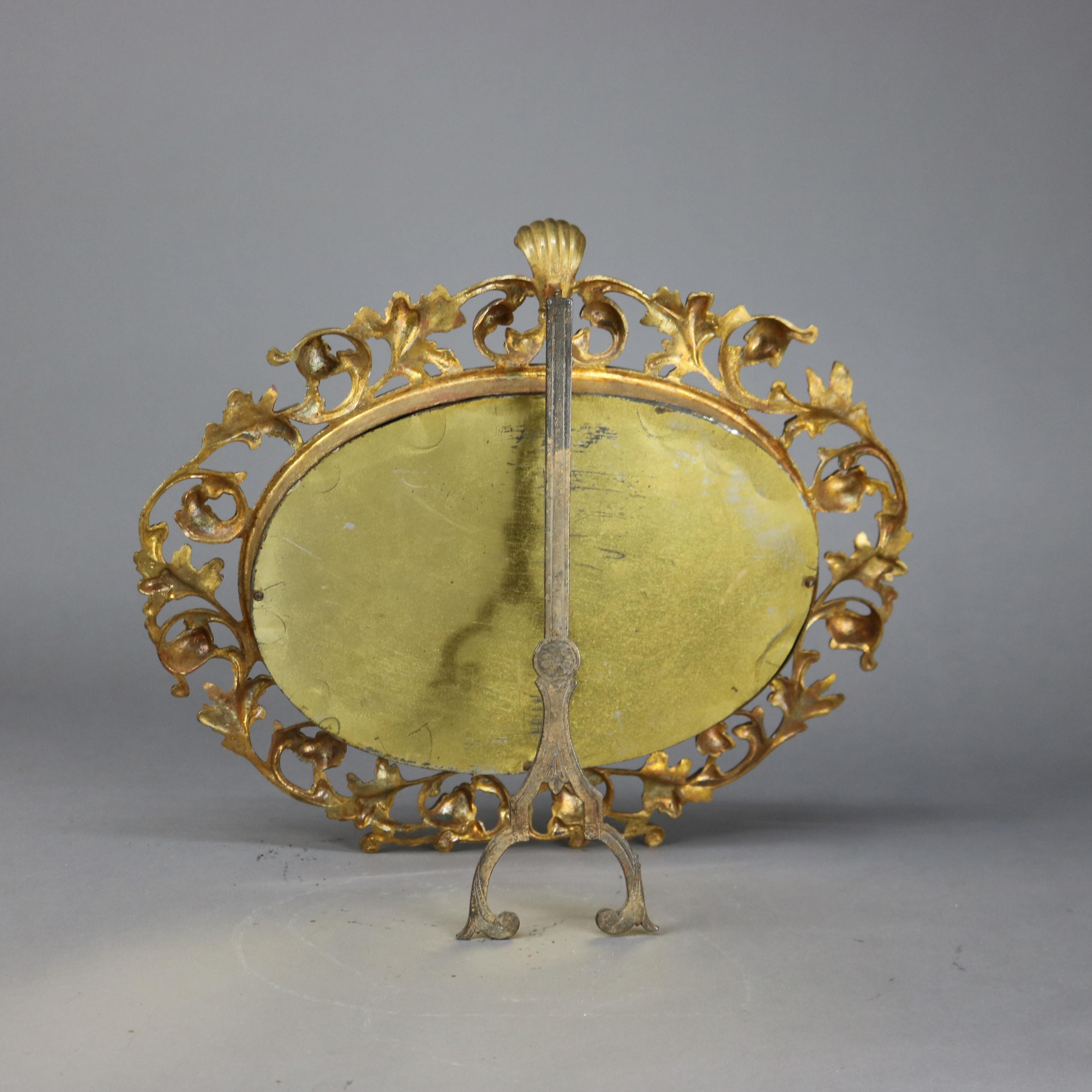 Bronze Miroir dressoir ancien en bronze doré réticulé en forme de feuillage, vers 1890 en vente