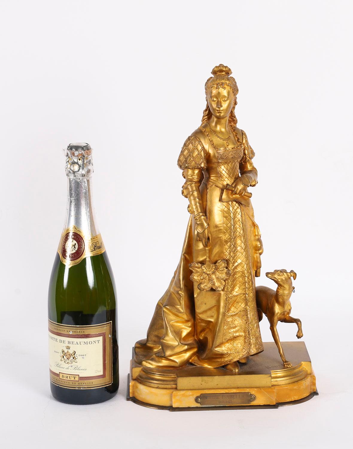 Scultura antica in bronzo dorato di Reine Isabella di Eurotrope Bouret del XIX secolo in vendita 8