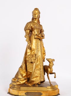 Antique Gilt Bronze Sculpture of Reine Isabella by Eurotrope Bouret 19th Century