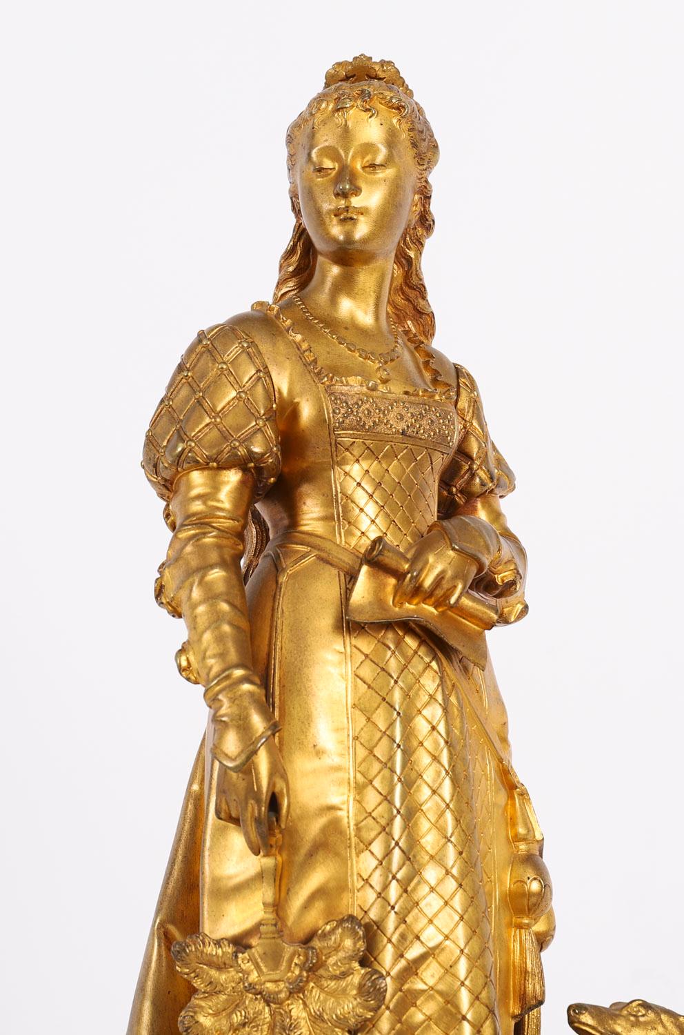 Francese Scultura antica in bronzo dorato di Reine Isabella di Eurotrope Bouret del XIX secolo in vendita